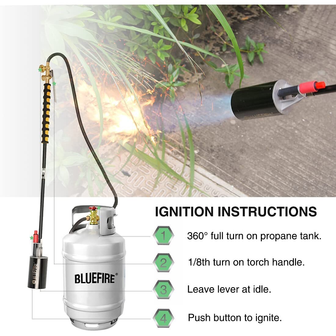 BLUEFIRE 150000 BTU High Output Propane Torch Weed Burner with 10ft Hose Trigger