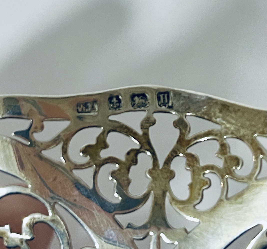 Large Antique Solid Sterling Silver Pierced Bonbon Dish / Bowl 1923