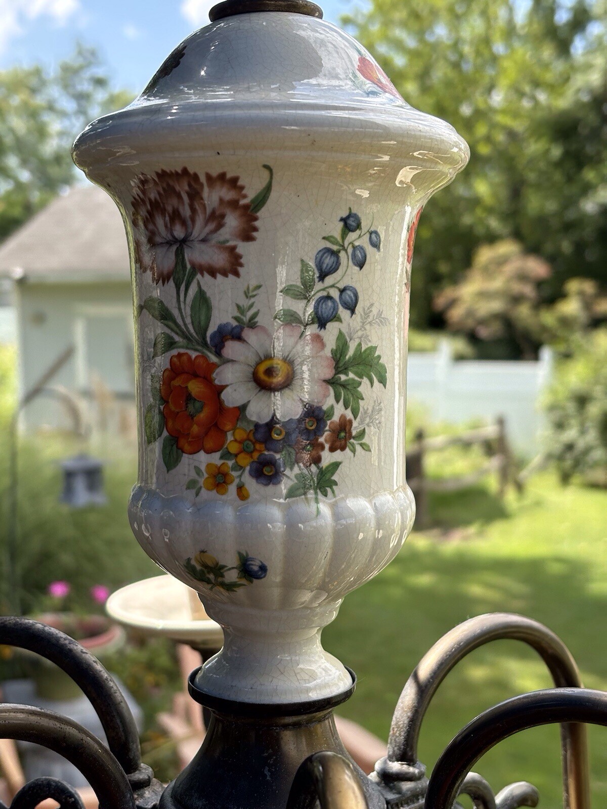 French hand painted 6 arm Porcelain Chandelier from the 20-40s