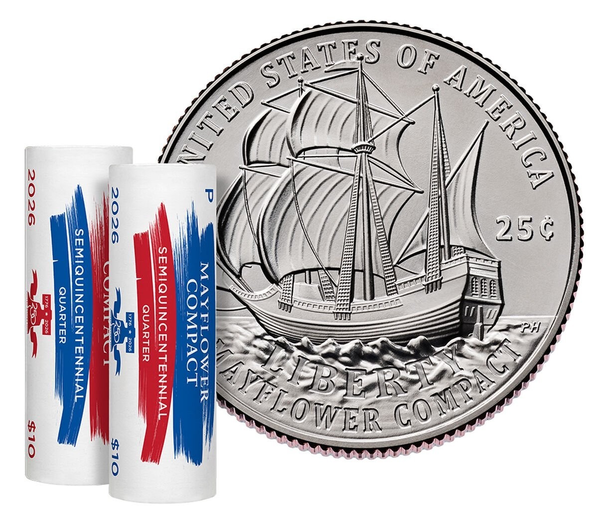 🔵🔴 USMINT 2026 P & D MAYFLOWER COMPACT QUARTER 2-ROLL SET - SHIPS NOW!! 🔵🔴