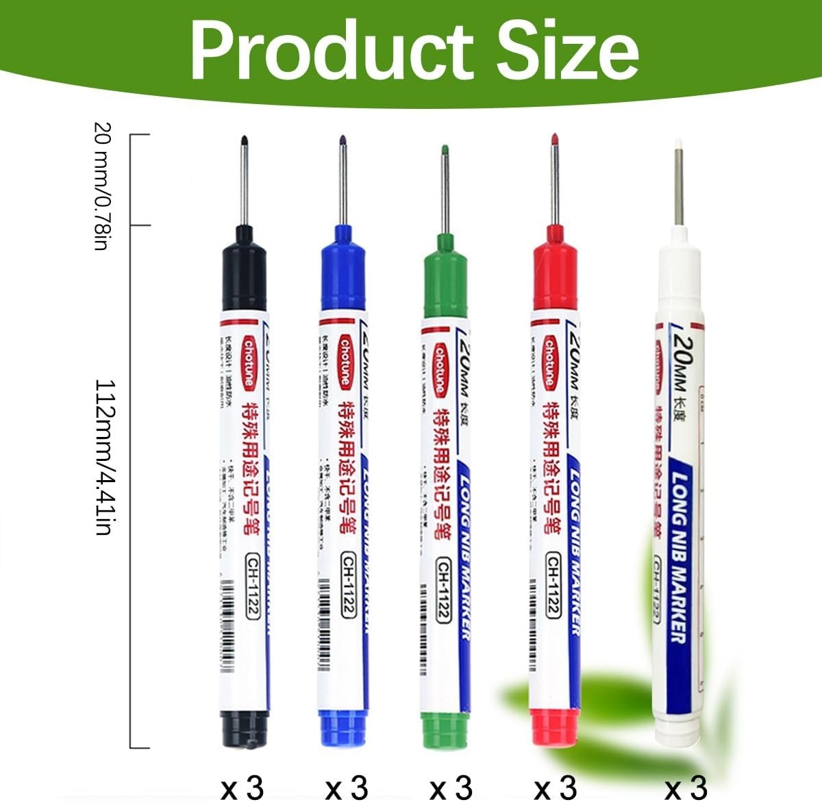 Long Head Deep Hole Marker Pens, 15PCS Long Nib Marker 20mm Quick Dry Waterproof