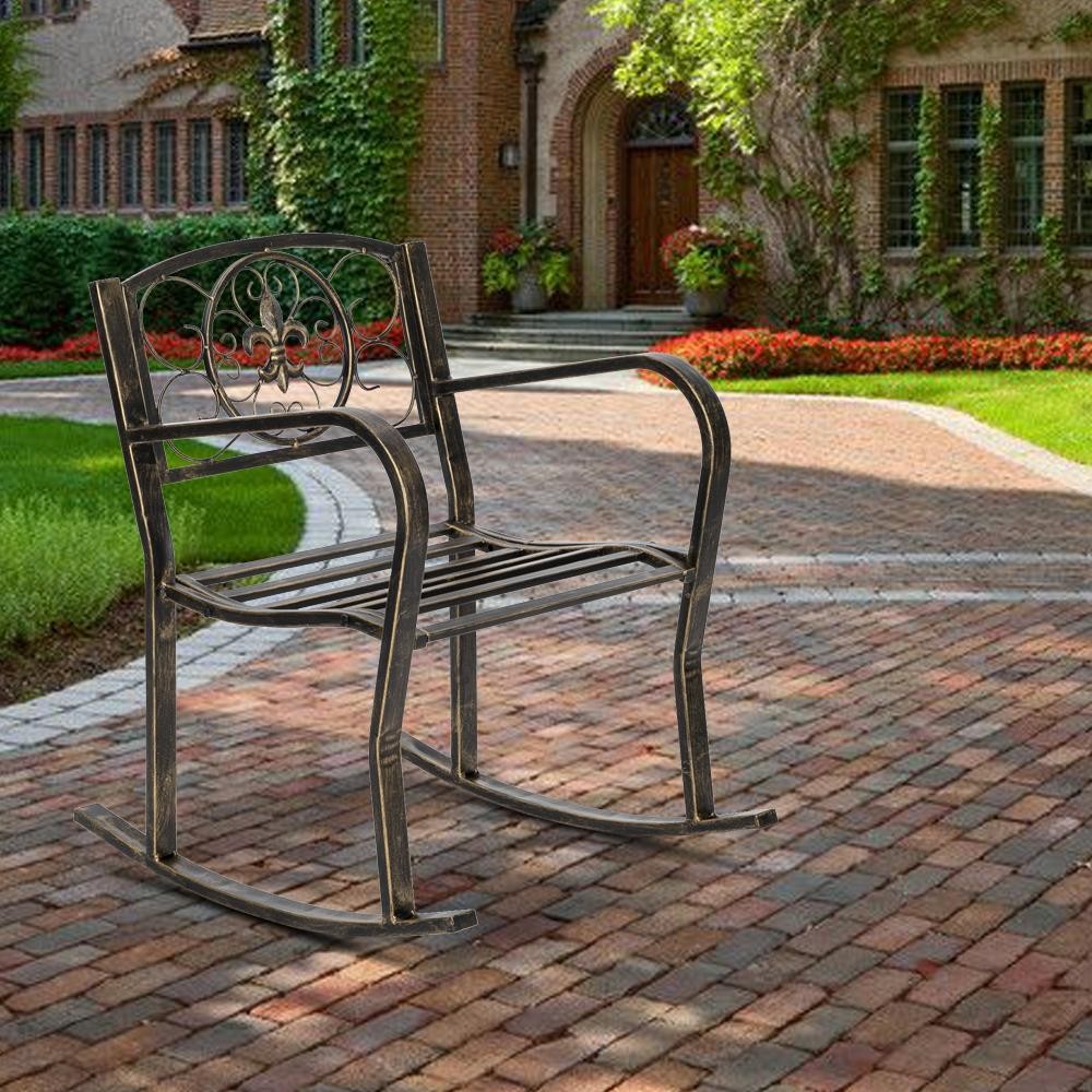 22in Heavy Duty Metal Double Rocking Chair for Patio Outdoor Garden Bench Glider