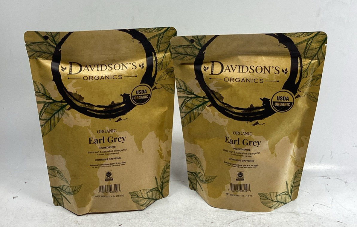 Lot of 2 Davidson's Organic Loose Leaf Tea 16oz Bag, Earl Gray exp 09/02/2027