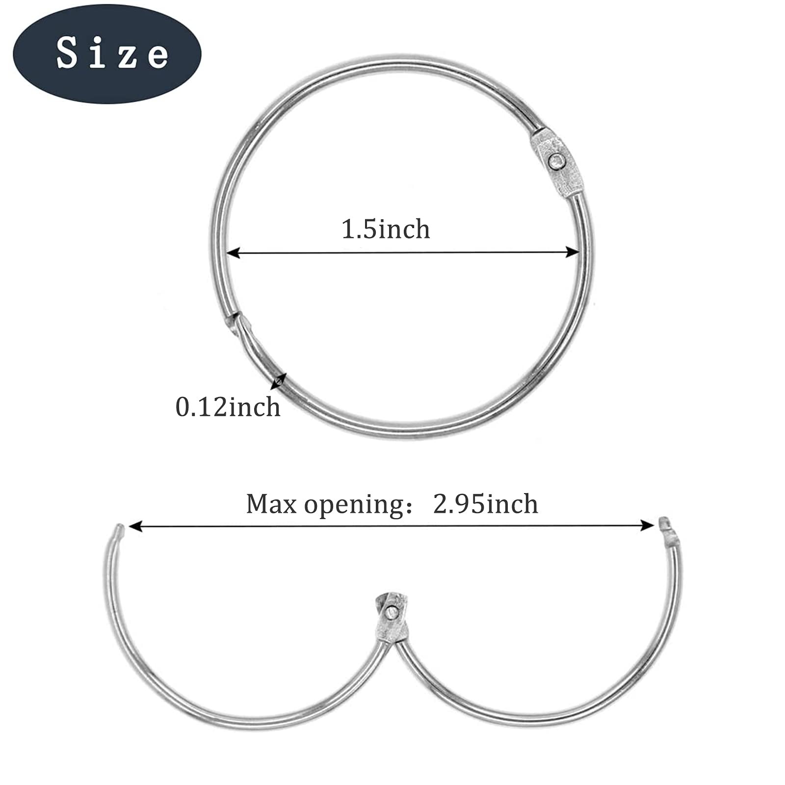 36pcs Shower Curtain Rings, 1.7" Rust-Proof Metal Round Shower Curtain Hooks ...