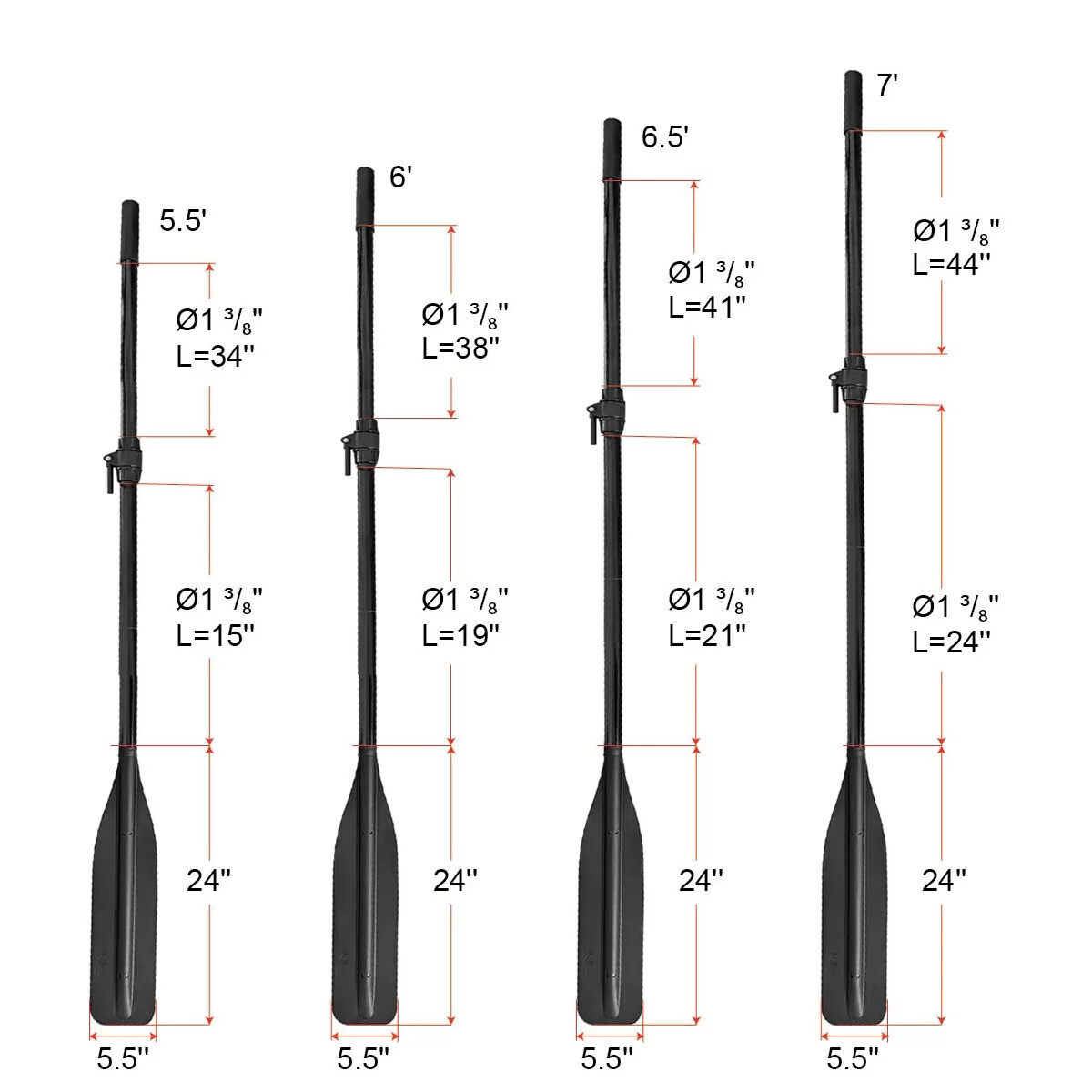 Flat Blade Aluminum Oars with Oar Locks, Detachable