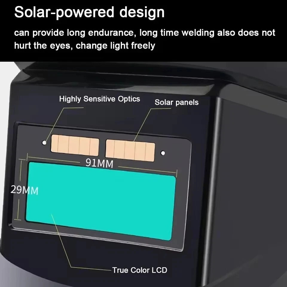 Solar Powered Auto Darkening Welding Helmet - Large View, True Color, High Temp