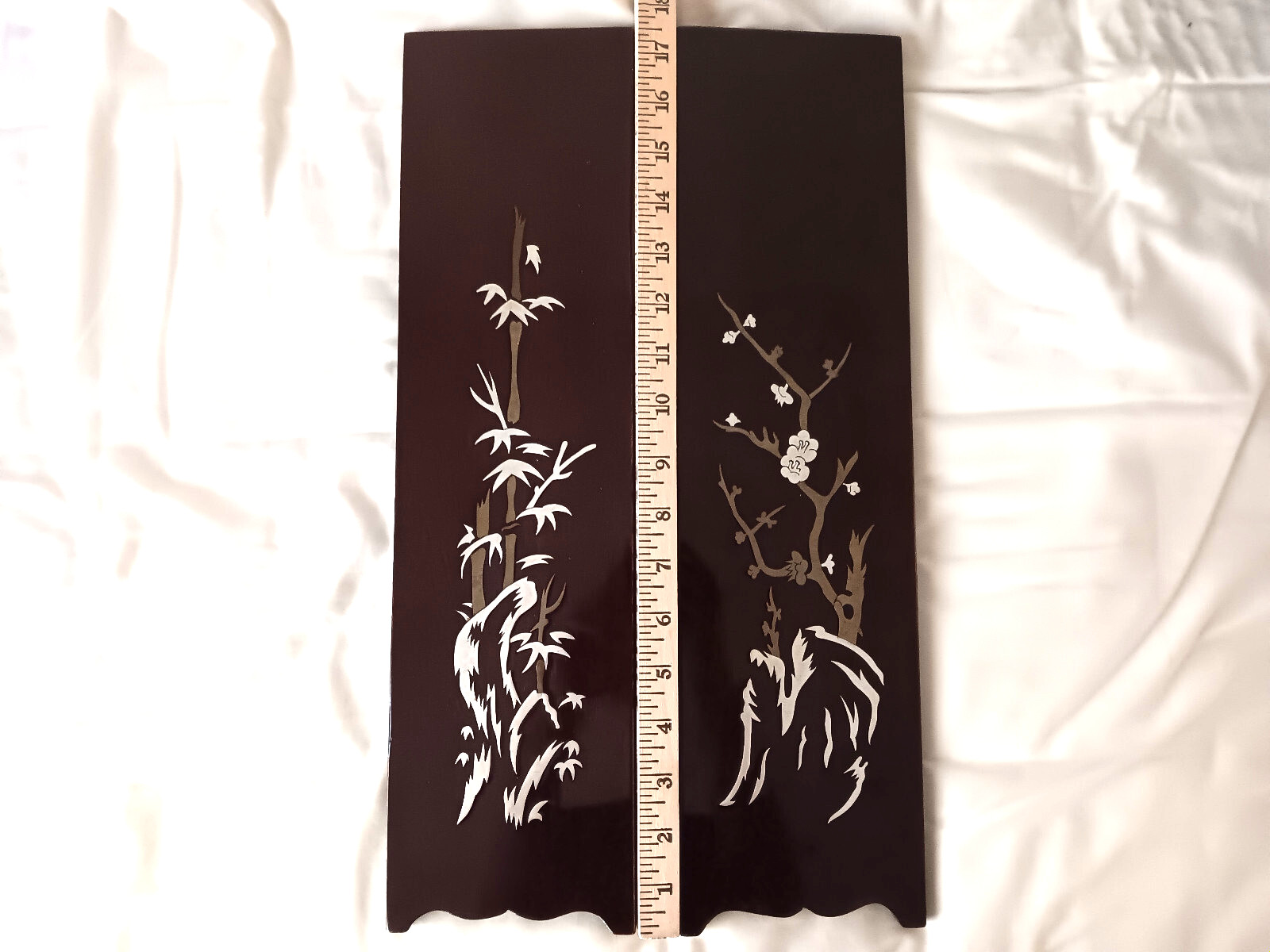 Mother of Pearl Inlay Decorative Wall Art Asian Japanese Lacquer Wood Panels