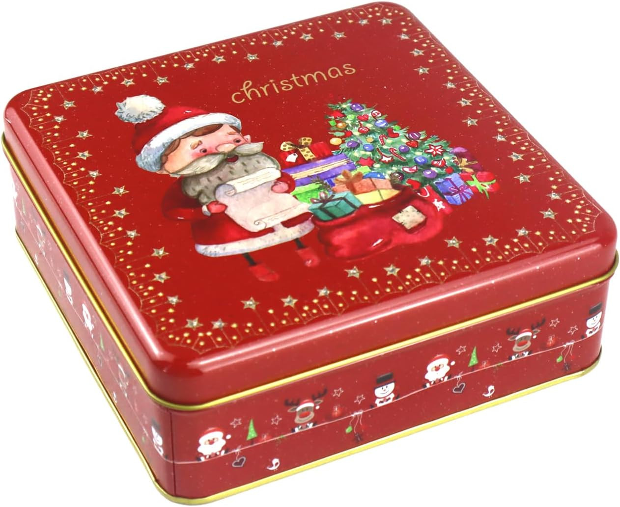 Square Christmas Cookie with Lids Tin Multipurpose Containers, Santa Claus Cooki