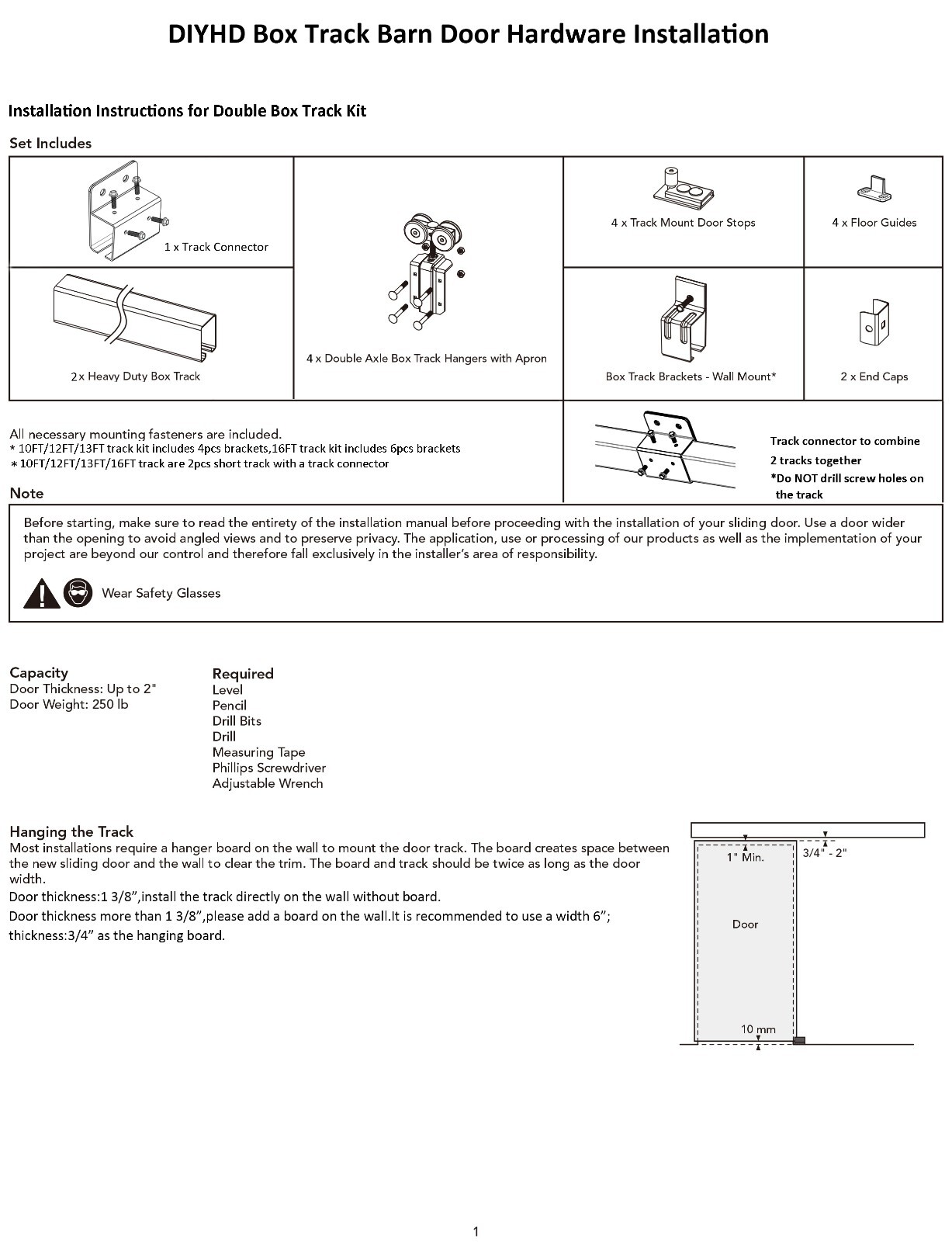 Black Box Track Double Sliding Barn Door Hardware,Heavy Duty Wall Mount kit