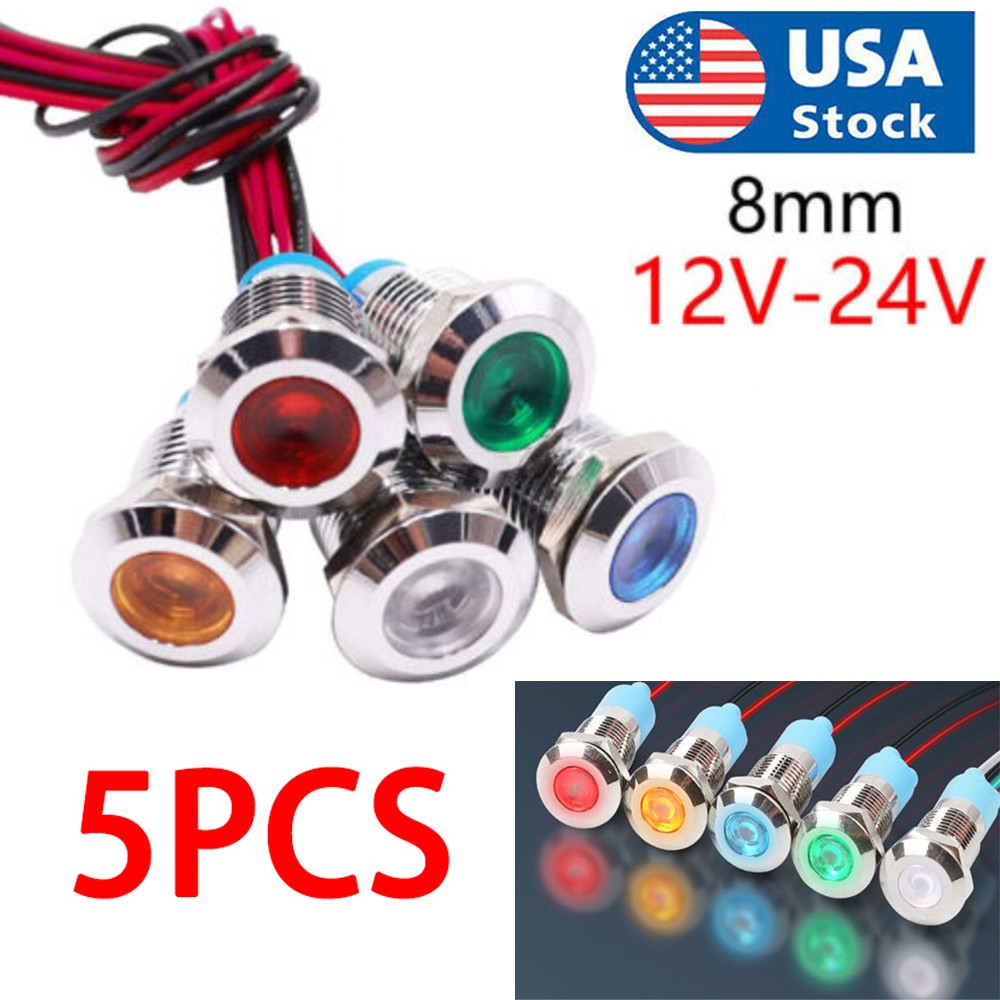 5X Car Boat Indicator Light 12V 8mm LED Pilot Dash Dashboard Panel Warning Lamp