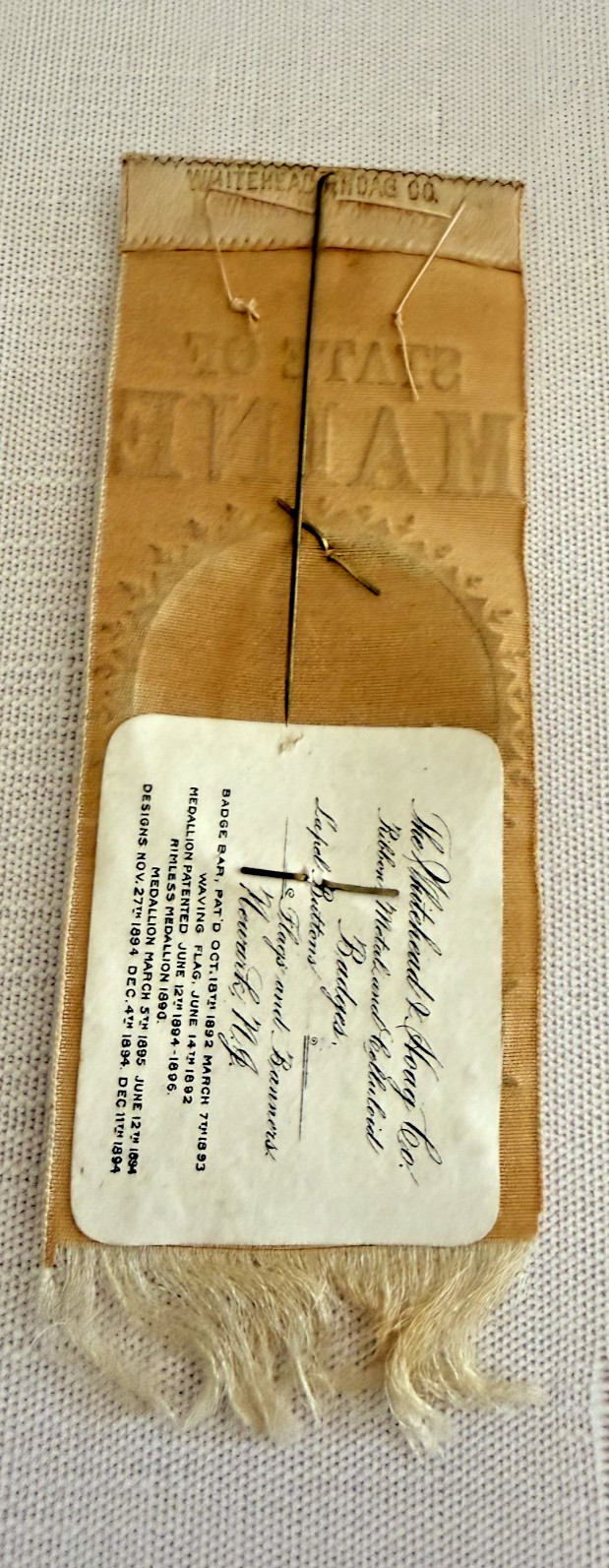 1896 McKinley Hobart Campaign Ribbon w Thomas B. Reed Celluloid – Whitehead