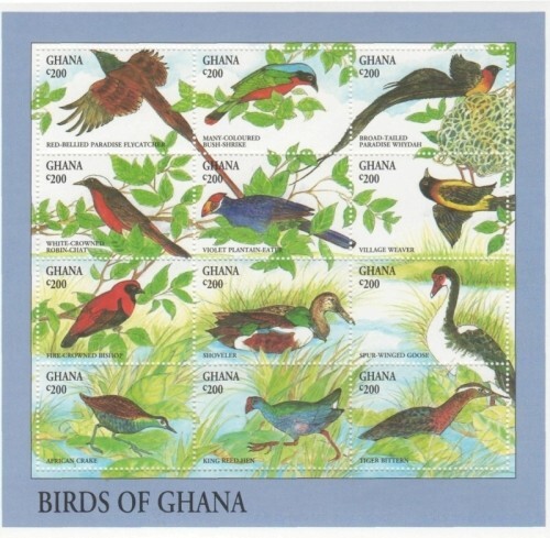 Ghana 1994 - Birds - Sheet of 12 Stamps - Scott #1687 - MNH