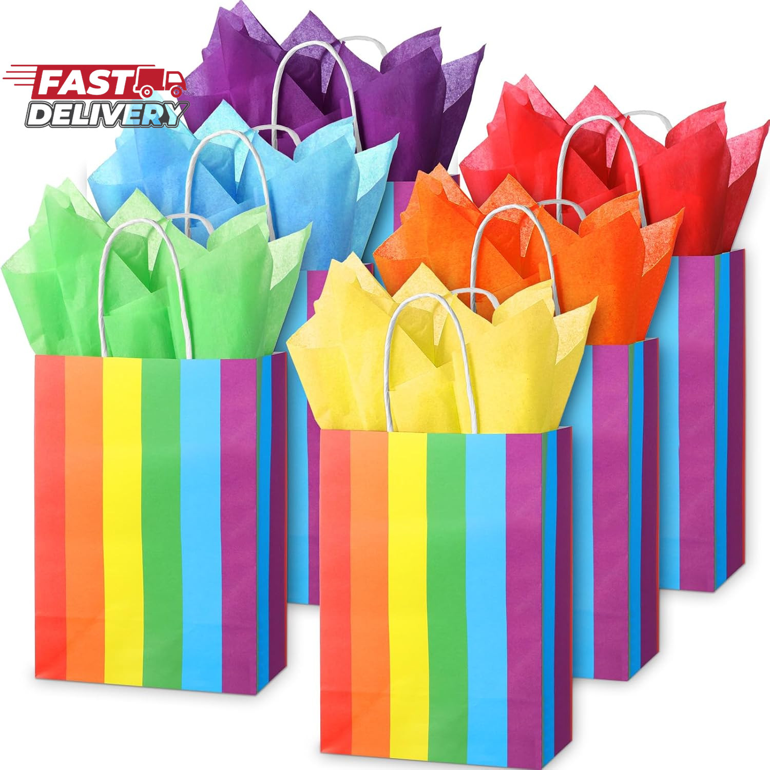 Taobary 36 Pcs Rainbow Party Treat Bags Rainbow Gift Bags Colorful Stripes Kraft