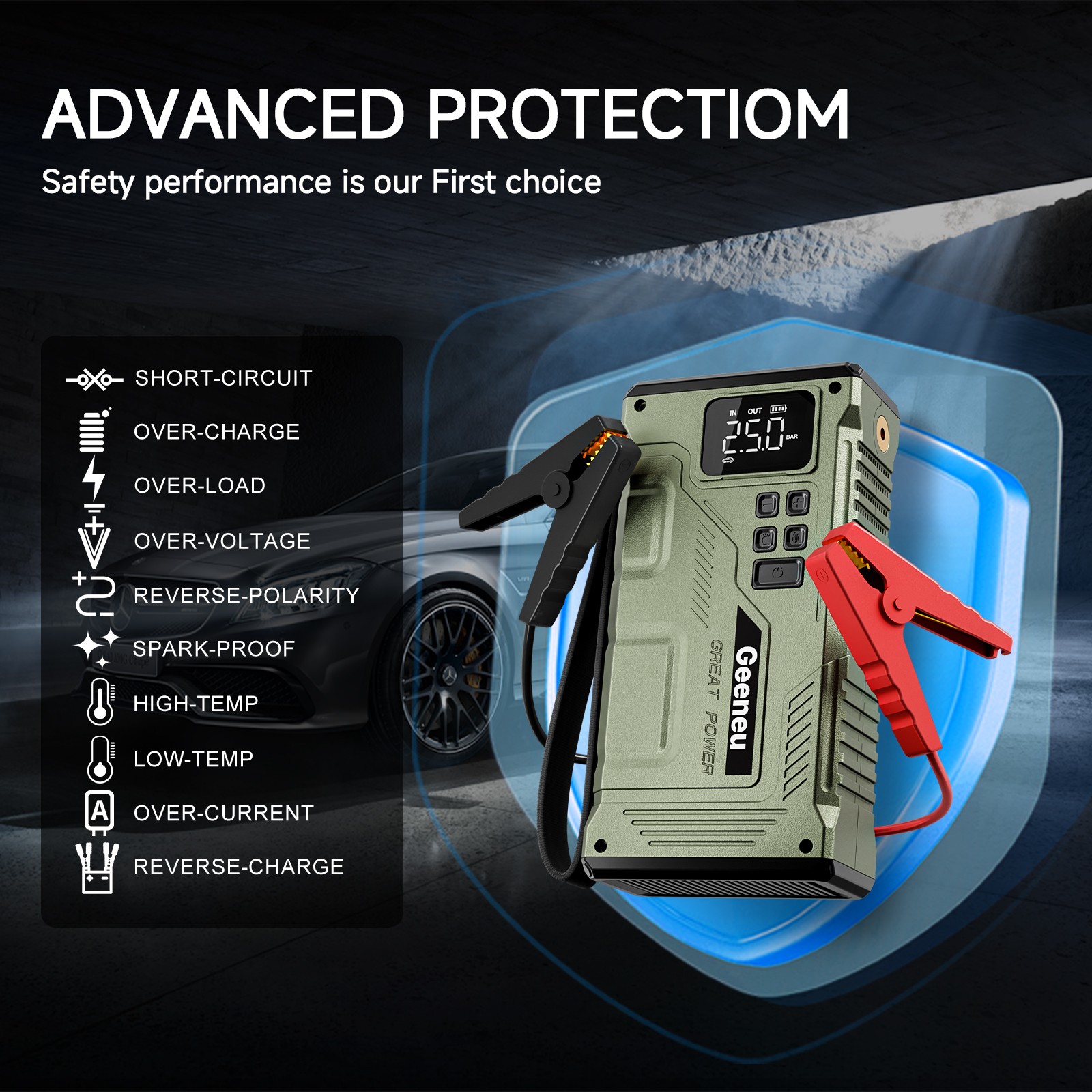 8000A Portable Car Jump Starter With Air Compressor Pack Booster 12V Power Bank