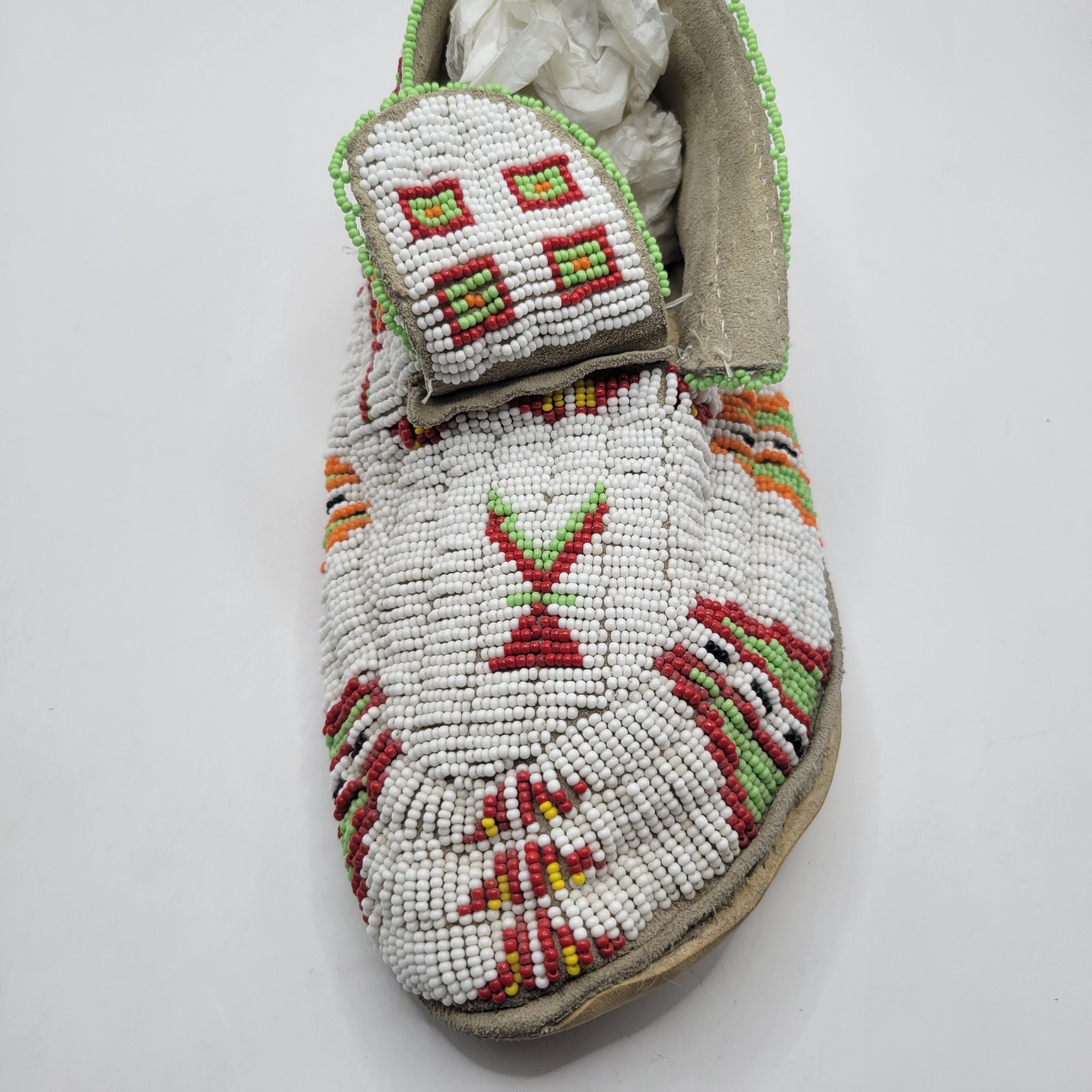 Vintage Plains Indian Beaded Moccasin Single Fully Beaded Leather Sole