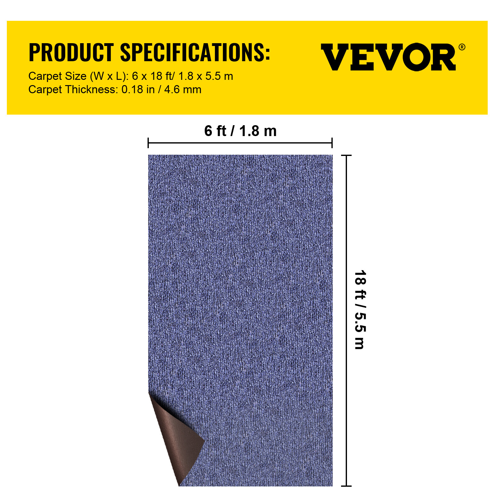VEVOR 6'x18' Marine Carpet 32 oz Outdoor Bass Boat Carpet for Patio Deep Blue