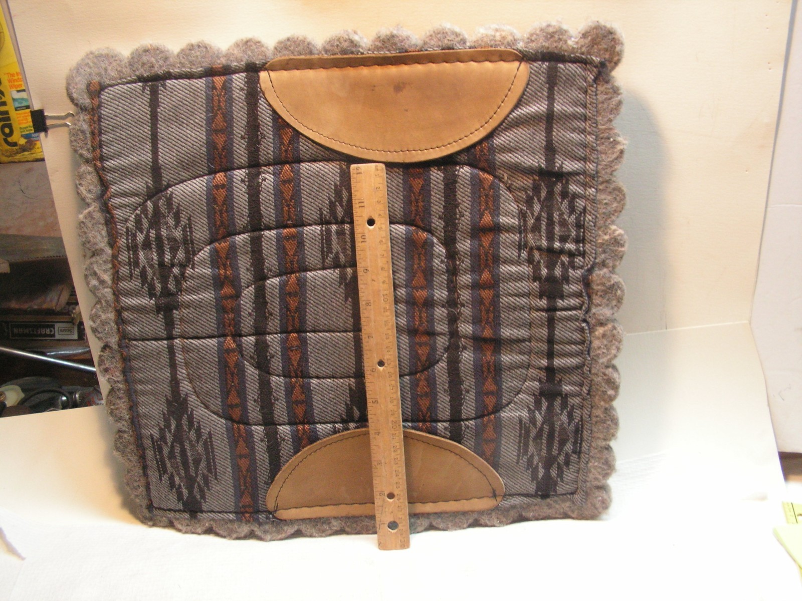 Vintage Saddle Pad Blanket Small Pony Southwestern 16 1/2" x 16" X 7/8" Leather