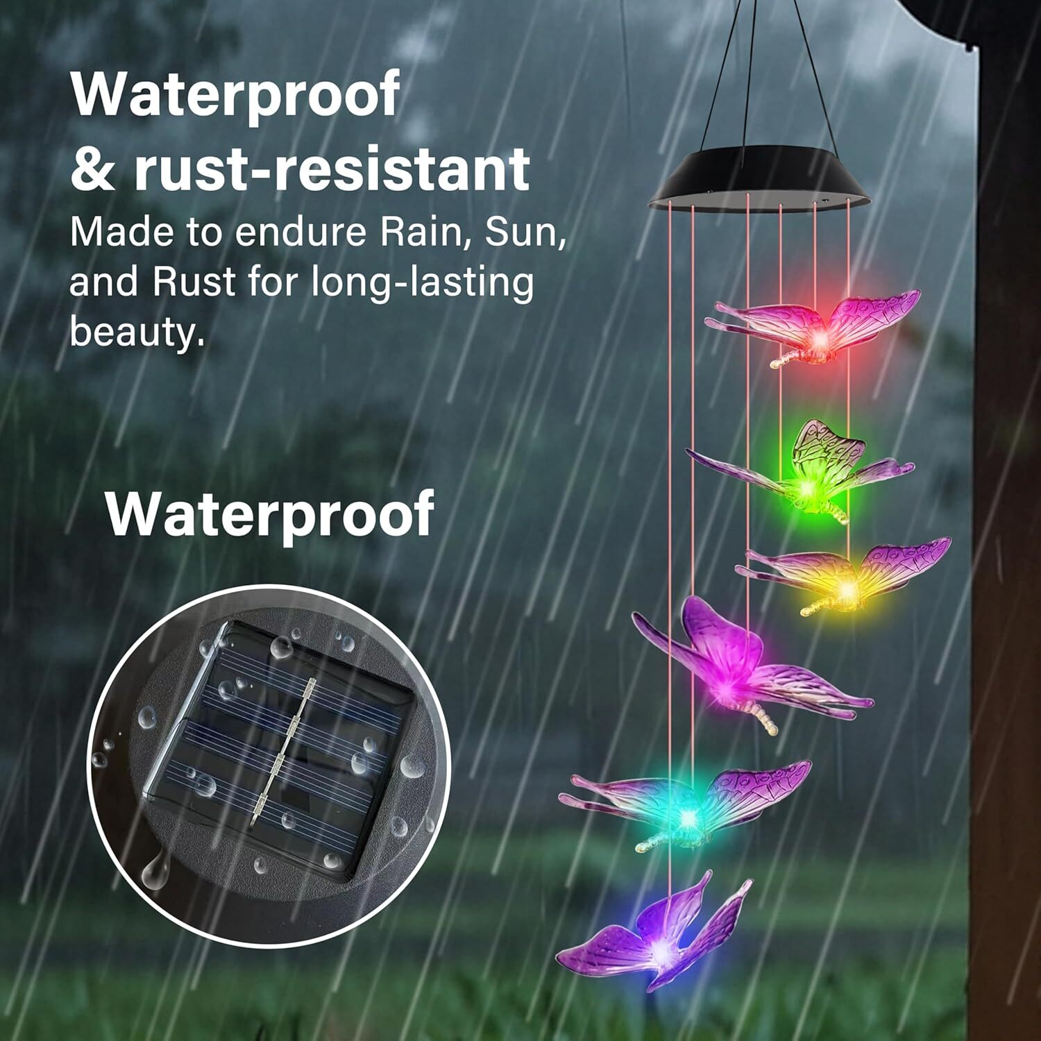 Solar Wind Chimes Lights LED Color Changing Hanging Butterfly Garden Decor Lamp