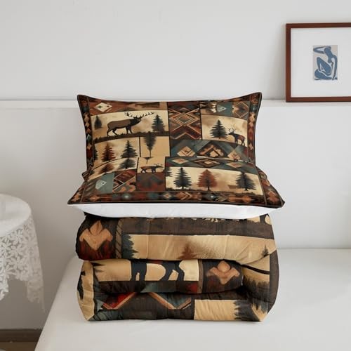 Deer Bedding Set Size Wild Animal Comforter Set for Kids Boys Queen Drak Brown