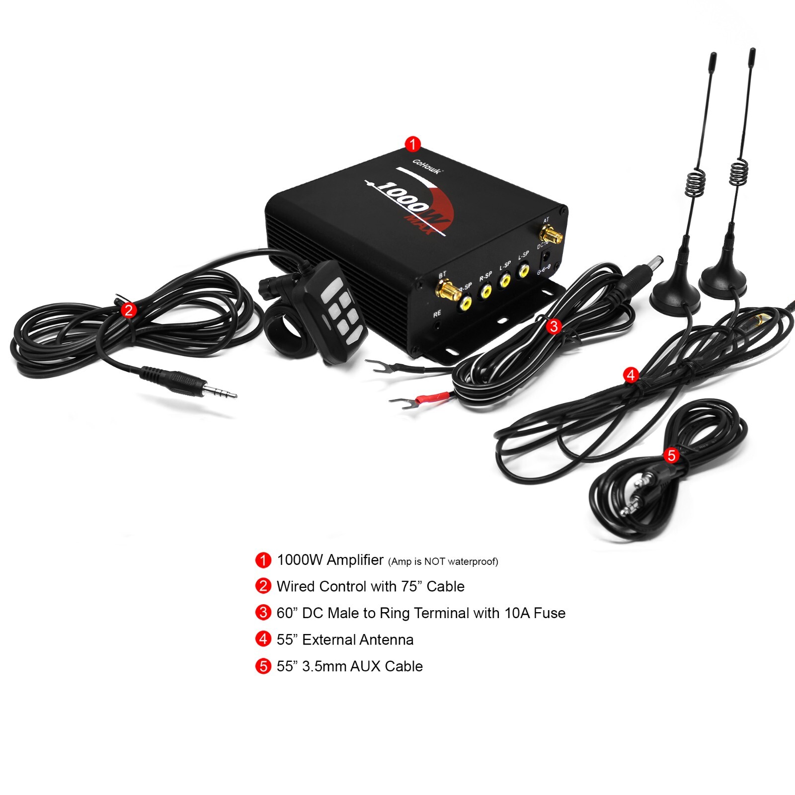1000W Amplifier Motorcycle ATV UTV Bluetooth Audio System Radio Stereo MP3 USB