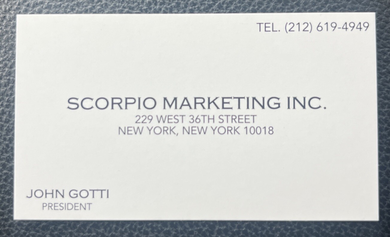 Scorpio Marketing Business Card - Mafia Boss John Gotti Gambino Crime Family NY