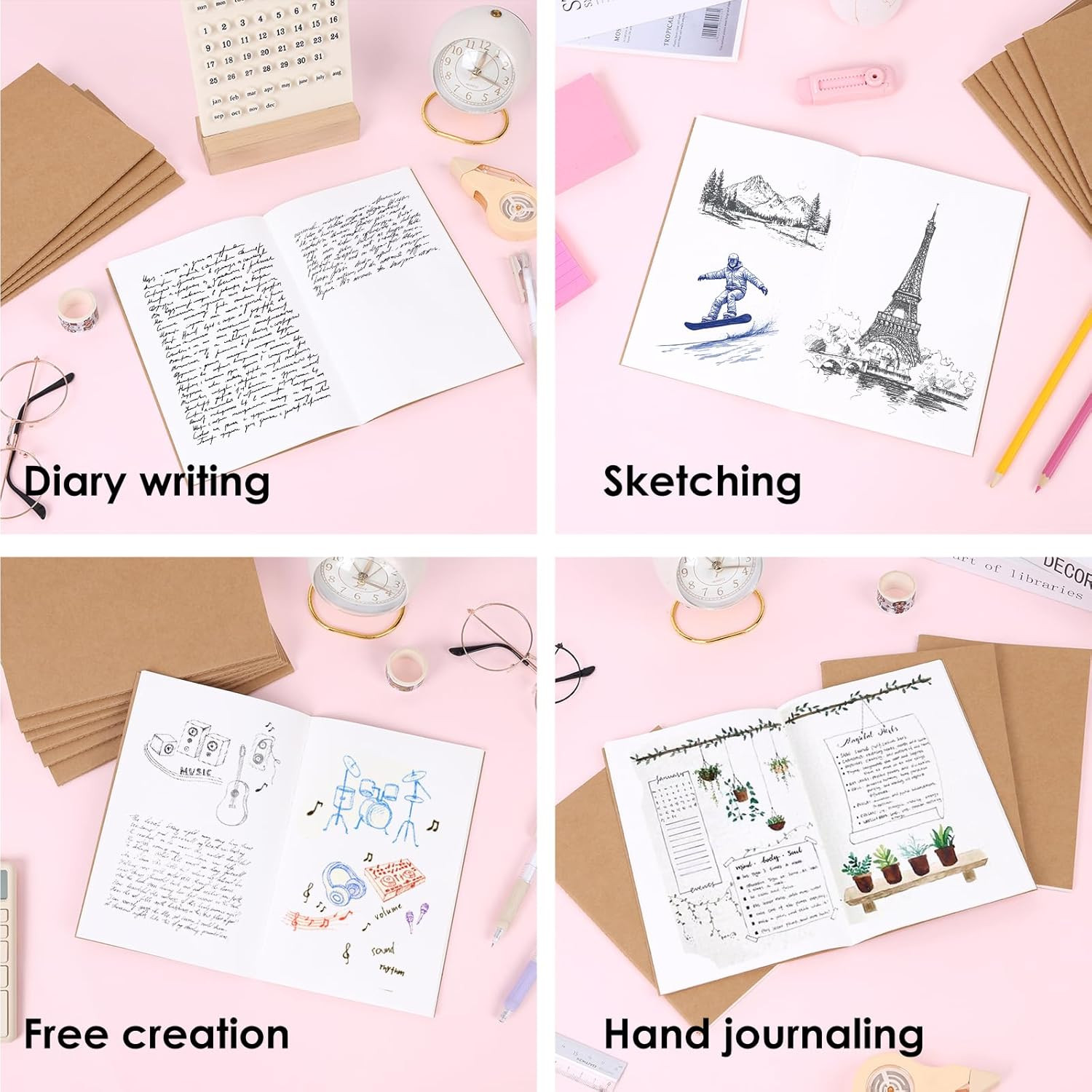 8 Pack Blank Kraft Notebooks Journals Notebook Sketch Drawing Pad Book Bulk for