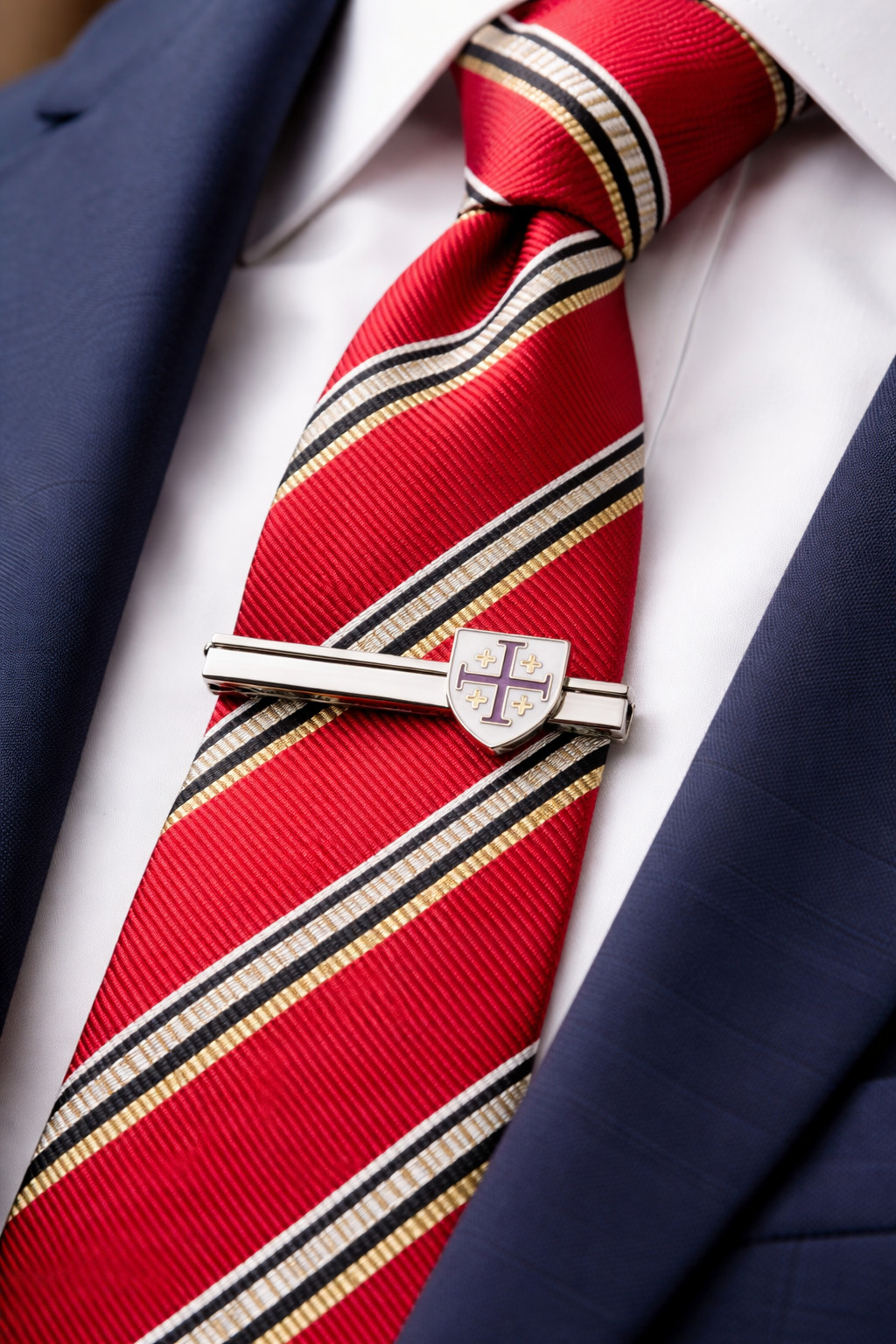 Jerusalem Cross Shield Tie Clip Silver Christian Religious Tie Bar Me