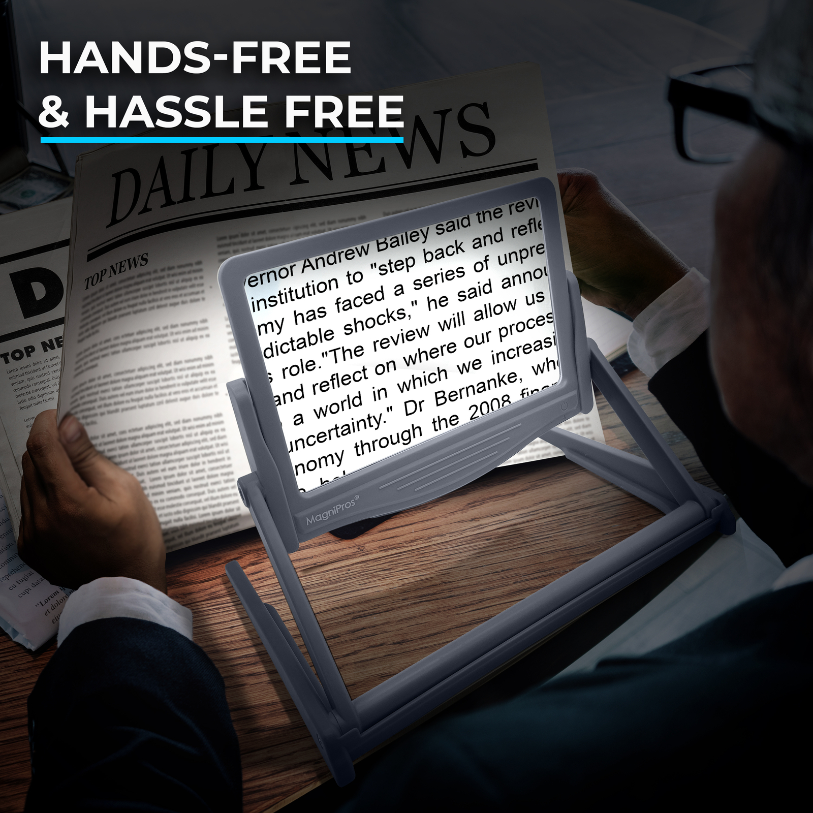 5X LED Page Magnifier with Detachable HandsFree Stand for Reading Fine Print