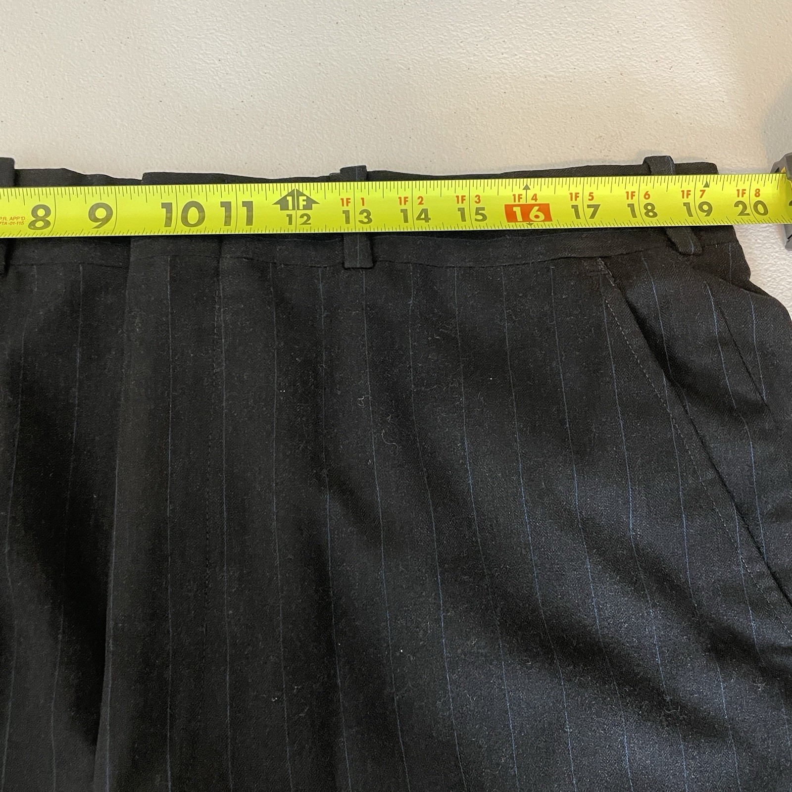 Paul Cicchini Bespoke 2 Piece Suit Mens 46XL 38x33 Black Blue Striped Wool USA