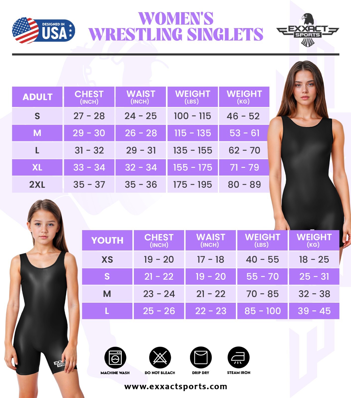 Exxact Sports Youth Girls Wrestling Singlet High-Cut, Full-Coverage For Kids
