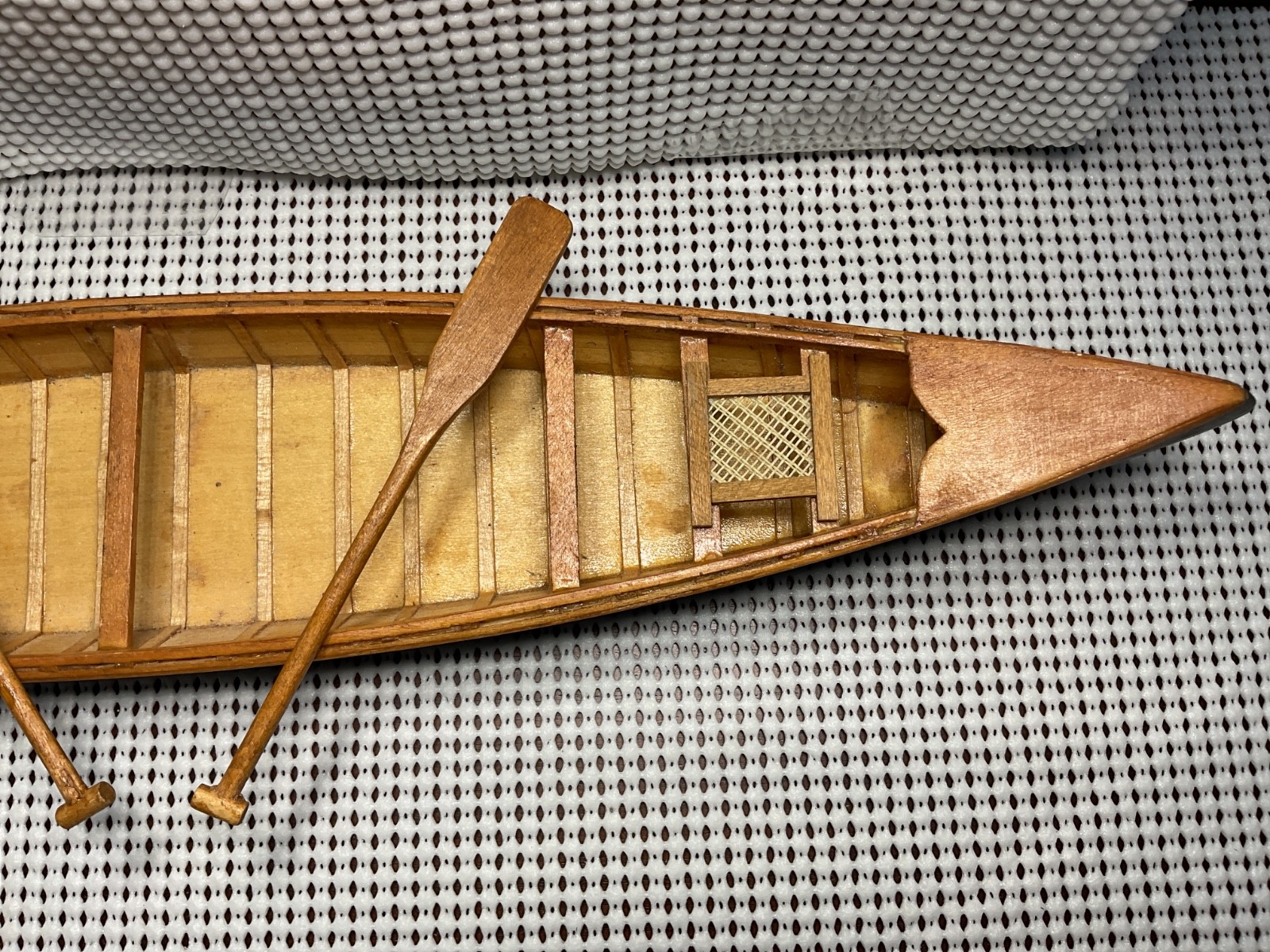 Vintage Wood Canoe 16” Long 2 3/4” Wide 1 1/4” High With 2 Paddles