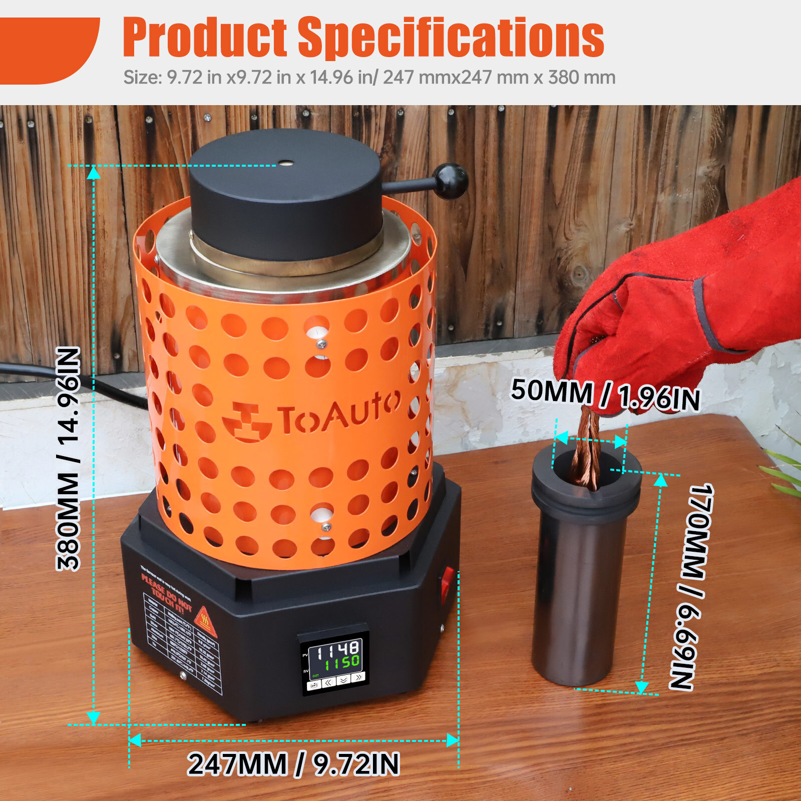 TOAUTO 3KG Electric Melting Furnace Gold Metal Smelter 2102℉ Crucible Ingot Mold