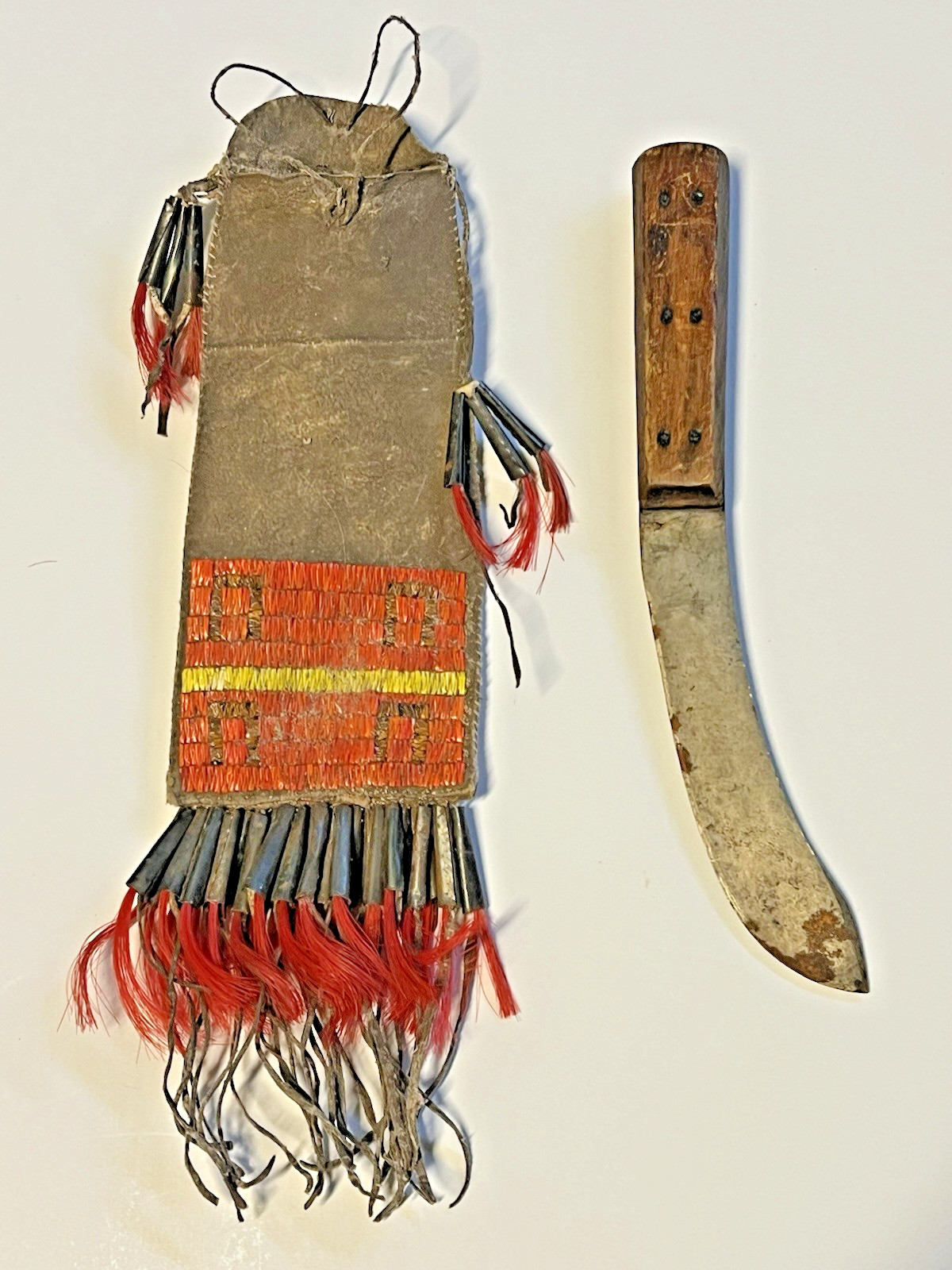 Antique Native American Indian Quilled Sheath & Knife; Late 1890's; Lot #A2