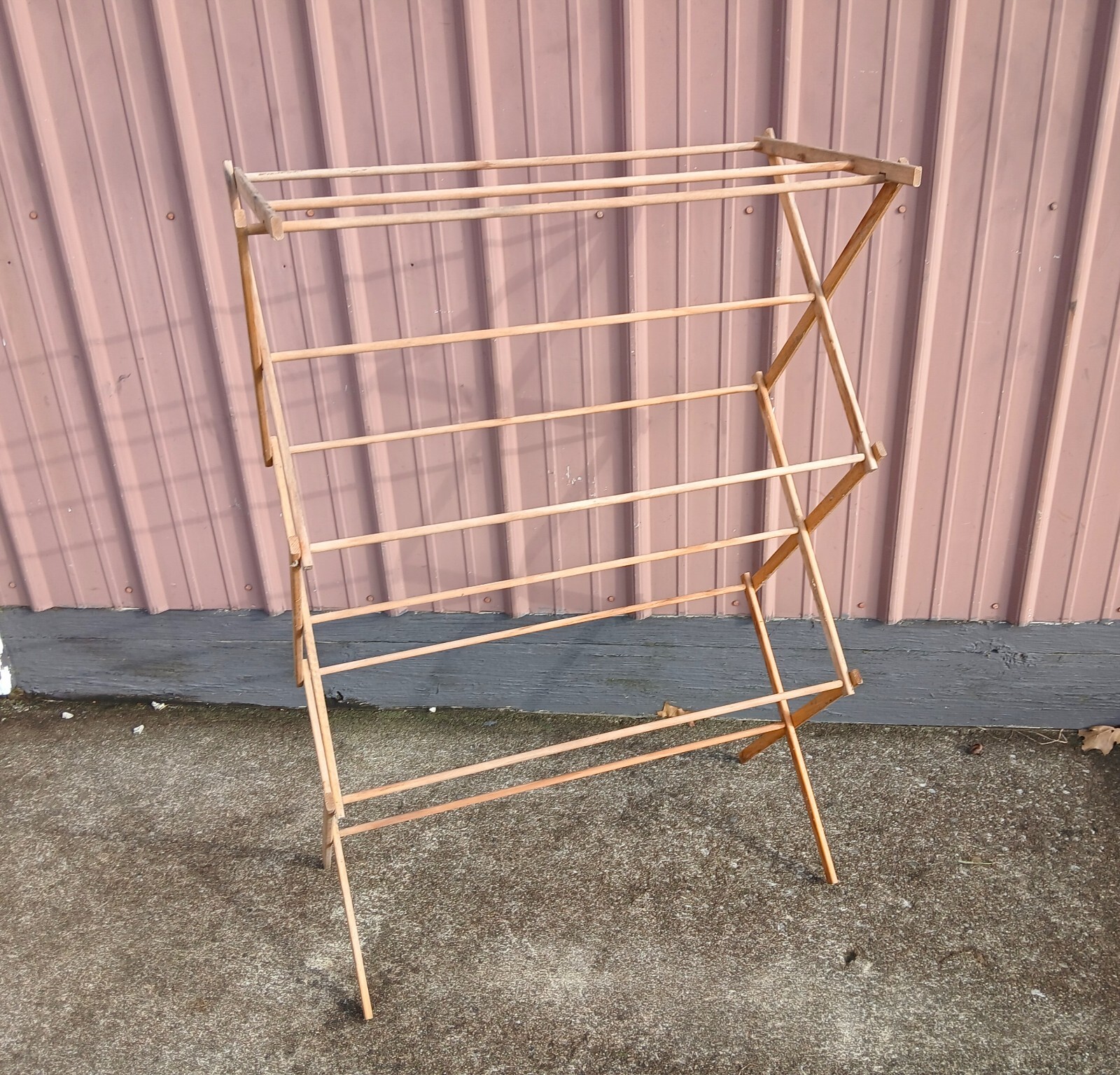 Antique Wooden Laundry Clothes Drying Rack Folding and Expandable 1930s