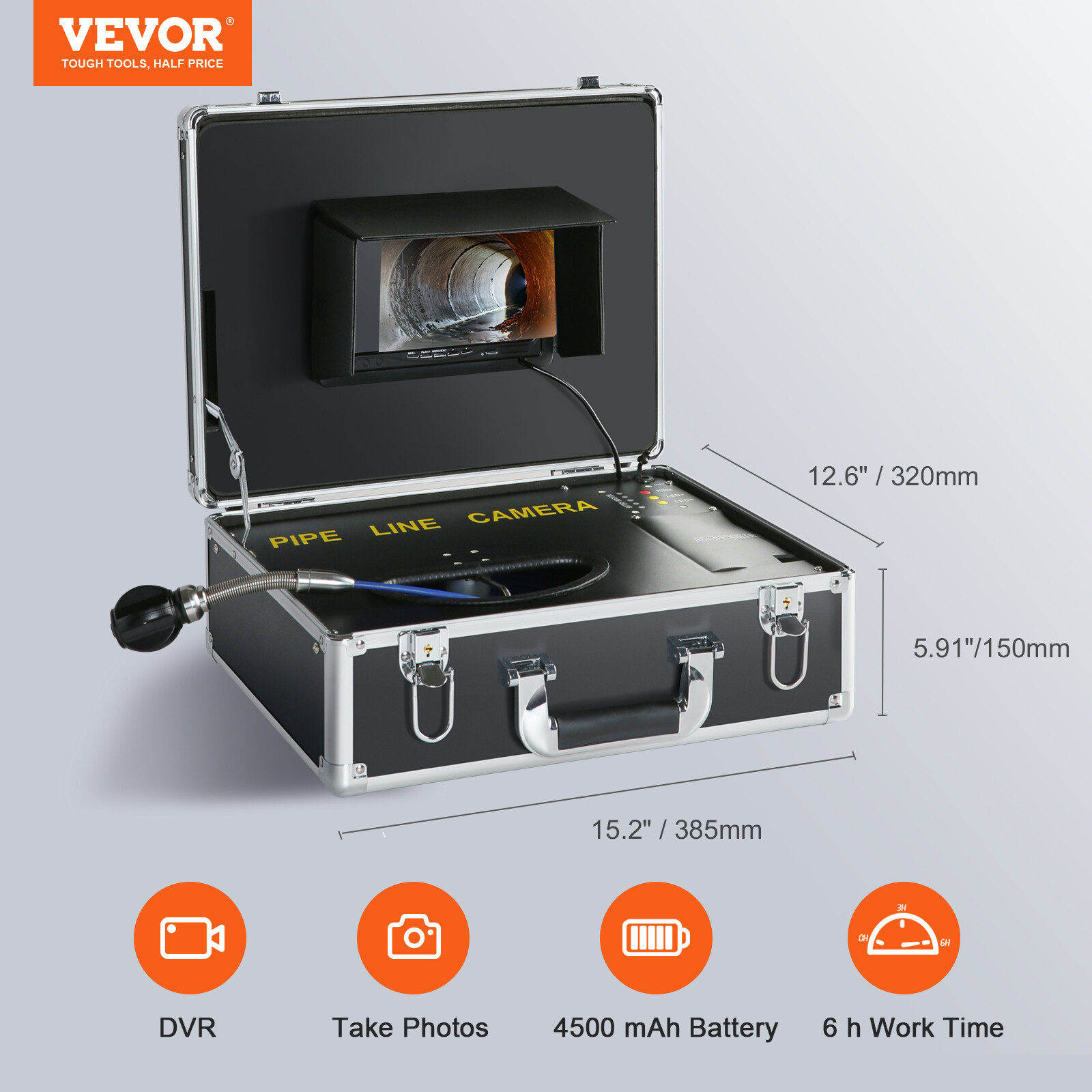VEVOR 50m/165ft Sewer Camera Pipe Inspection Drain Camera 7 inch Screen