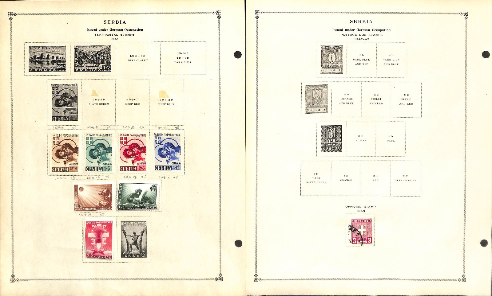 Serbia Stamp Collection on 6 Scott International Pages, 1869-1943 (BA)