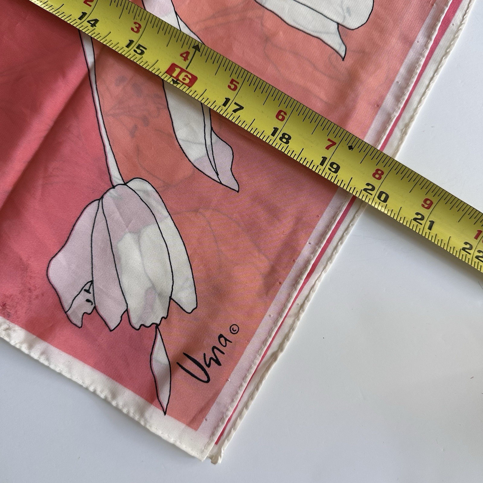 Vintage Vera Neumann Silk Scarf Spring Tulips Ombré Pink Tagless 10.5” X 40”