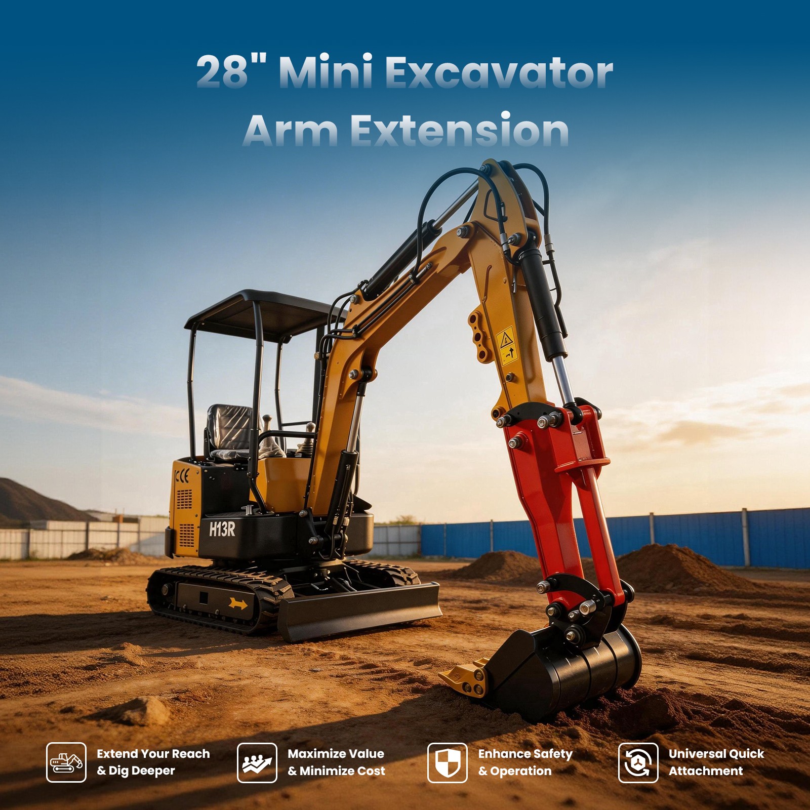 28in Excavator arm extension kit for mini excavators weighing between 0.8-1.8ton