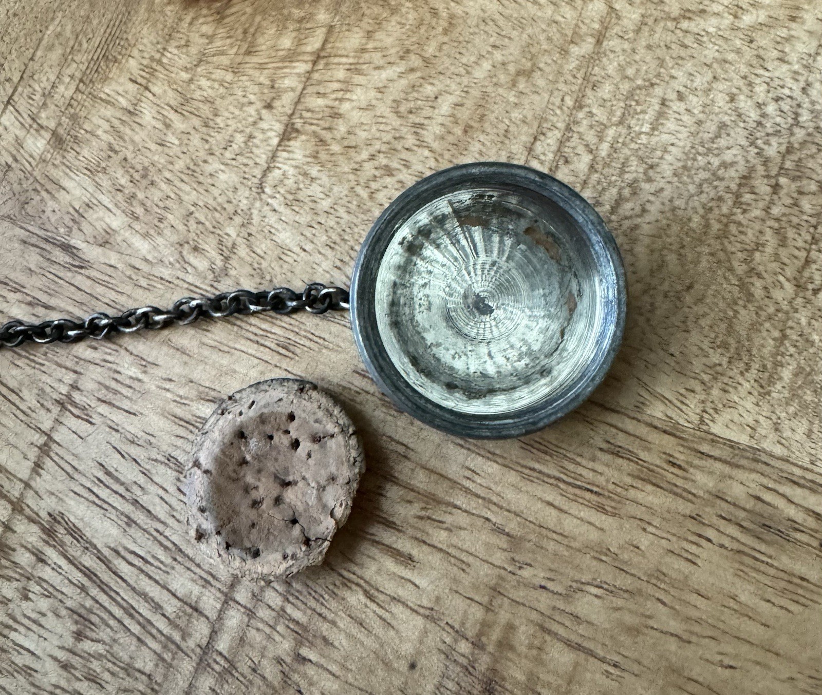 ANTIQUE PEWTER ABERCROMBIE & FITCH 24 OUNCE FLASK|CANTEEN WITH CHAIN