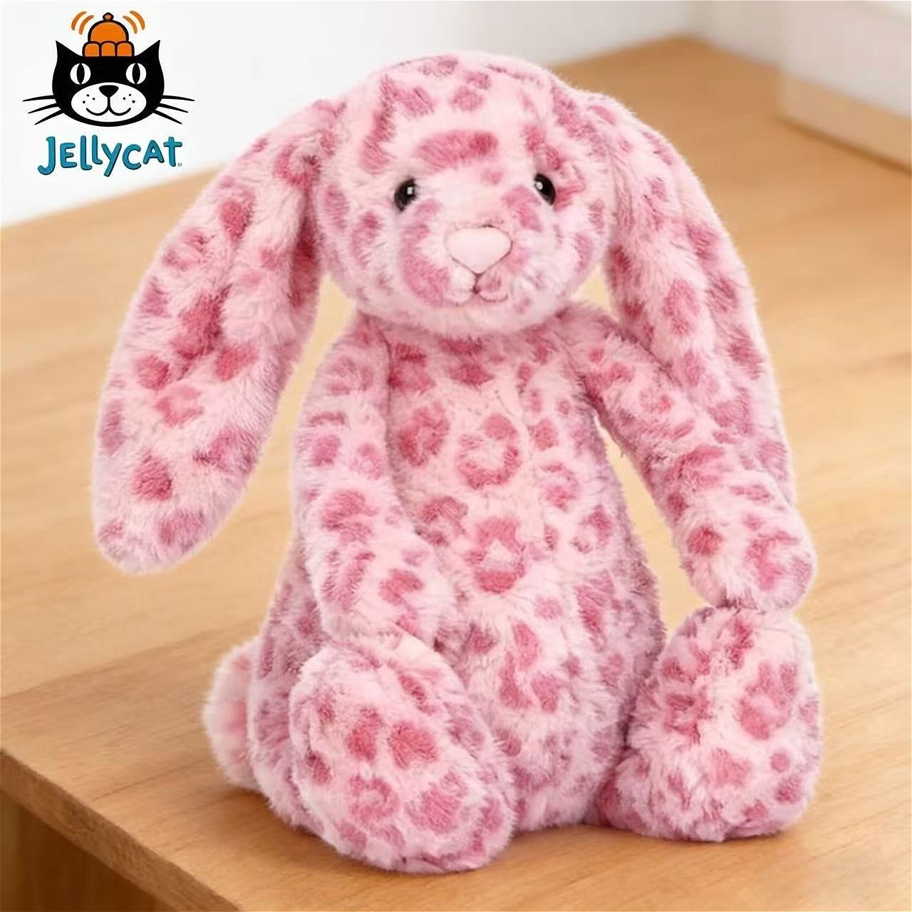 Jellycat NWT Hopscone Luxe Bunny Plush Toy Pink Leopard Print Bashful Bunny Doll
