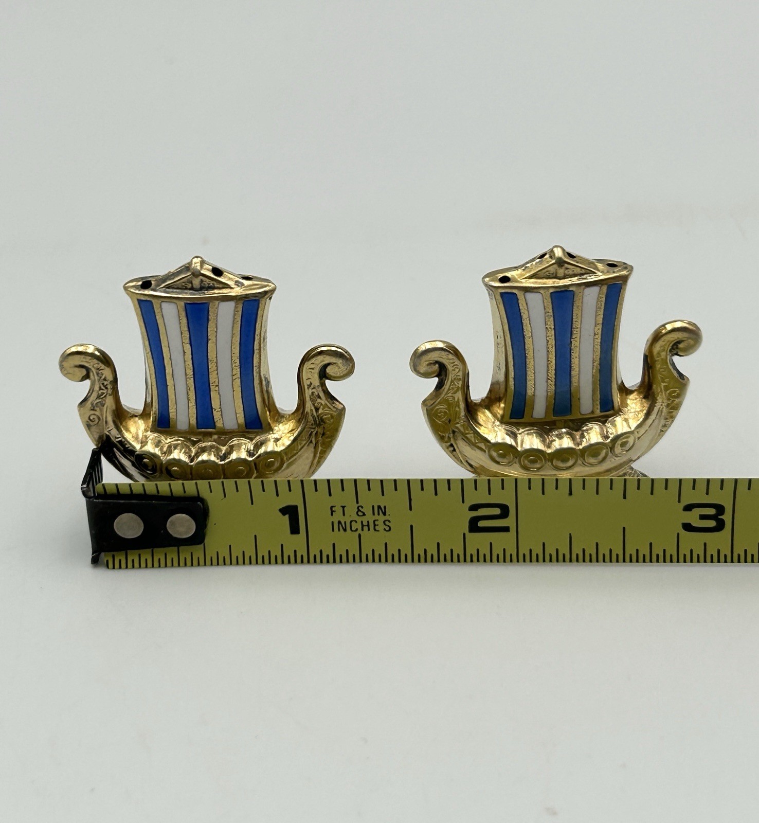 Antique Sterling Silver 925 Viking Ship Salt & Pepper Shakers Norway Holmsen