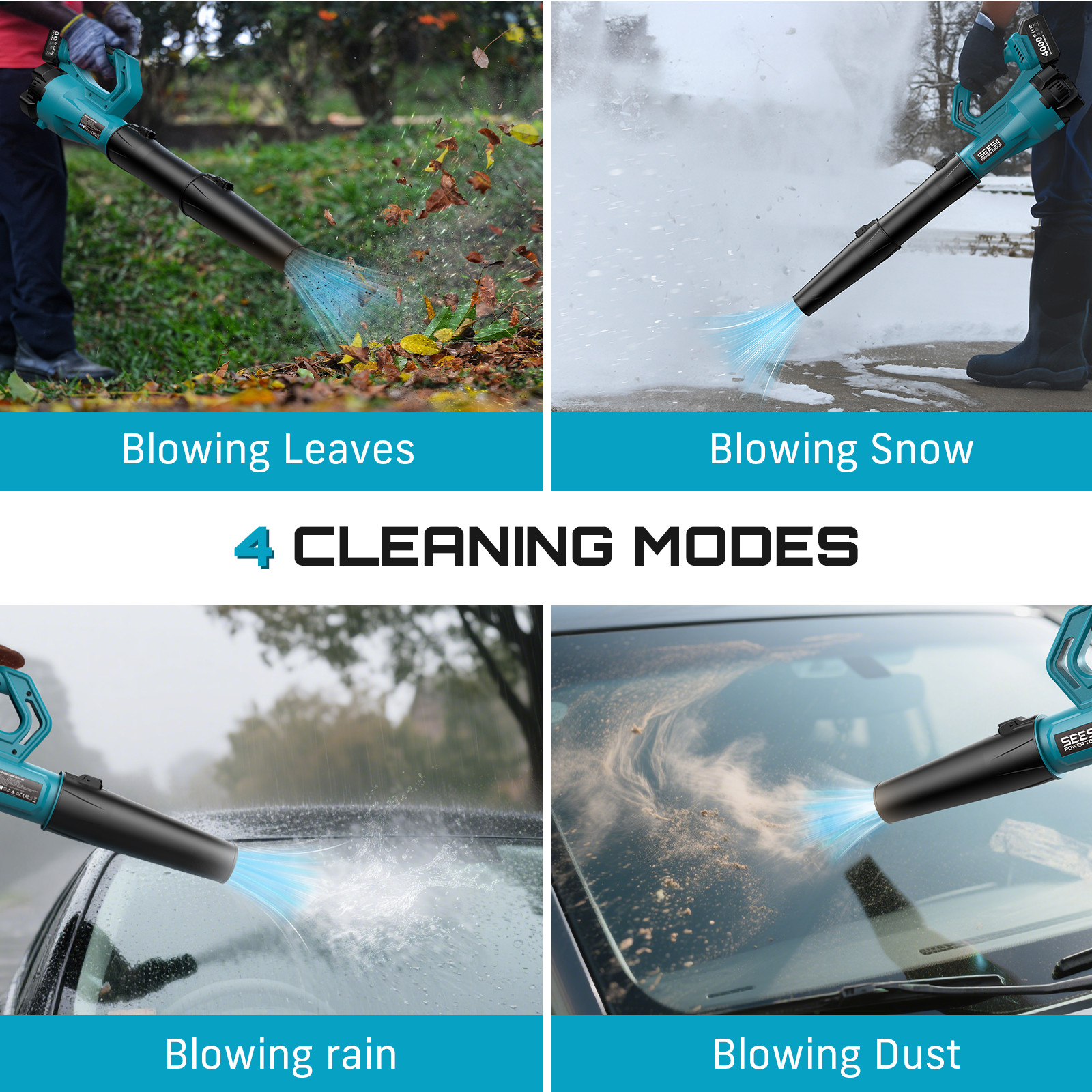 Professional Seesii Leaf Blower 780CFM 400MPH Charger Adjustable Strap 2x4000mah