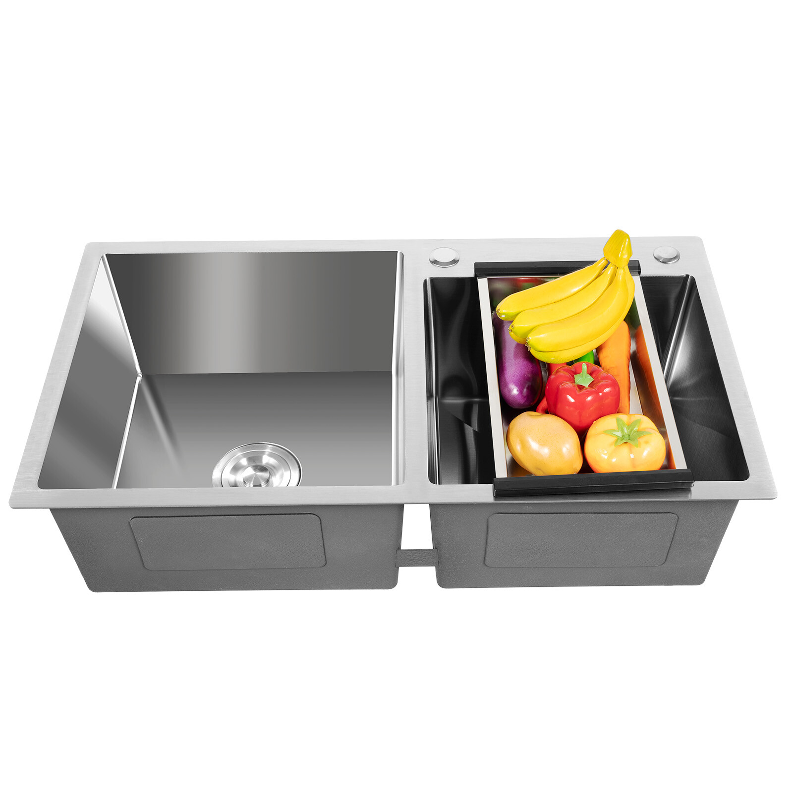 Double Bowl Composite Drop-in Kitchen Sink 2 Bowl Set Stainless Steel