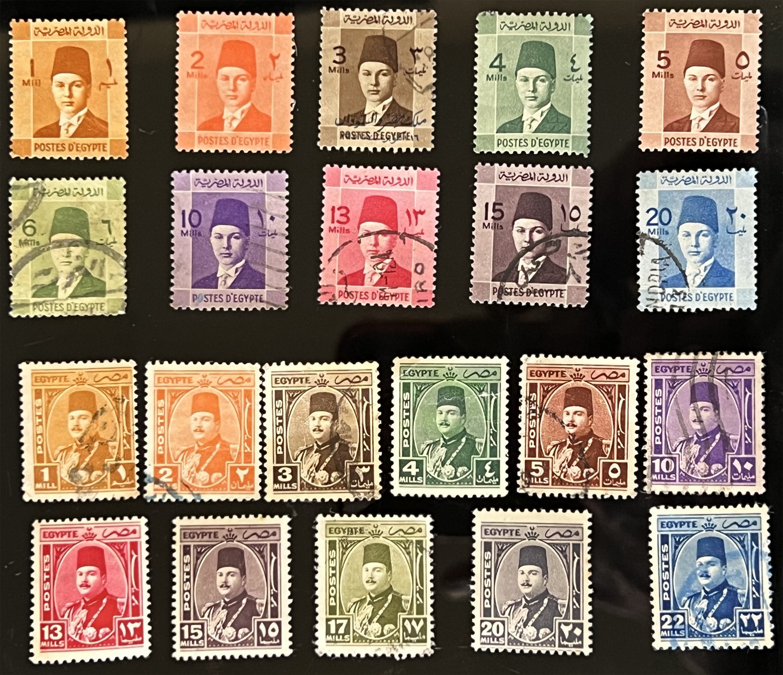 STAMPS-EGYPT -1937+1944-FAROUK-B-2 COMPLETE SETS-21 stamps-scott