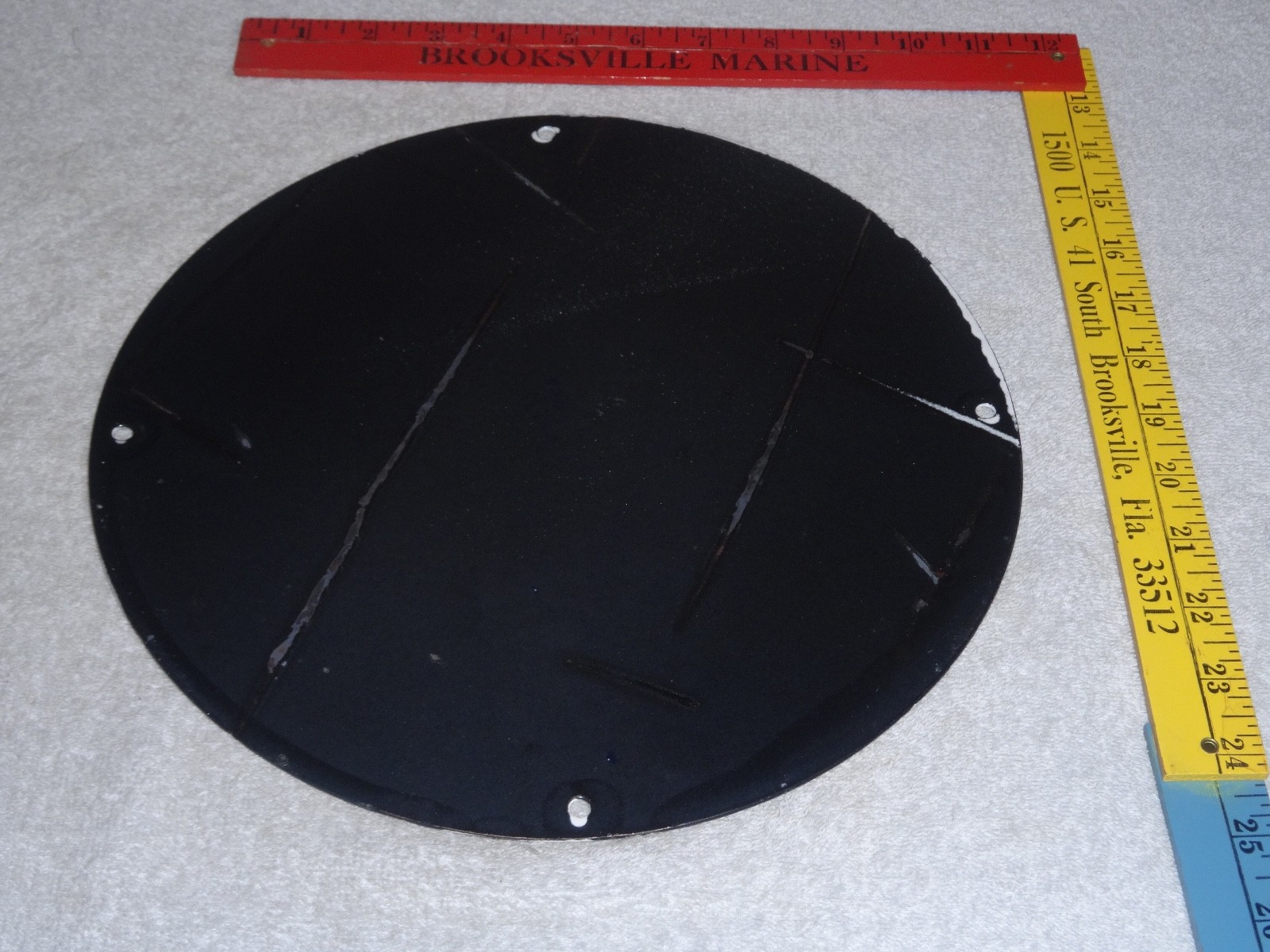 VINTAGE WHITE STAR GASOLINE "WOMAN ON MOTORCYCLE" 12" PORCELAIN METAL MOBIL SIGN