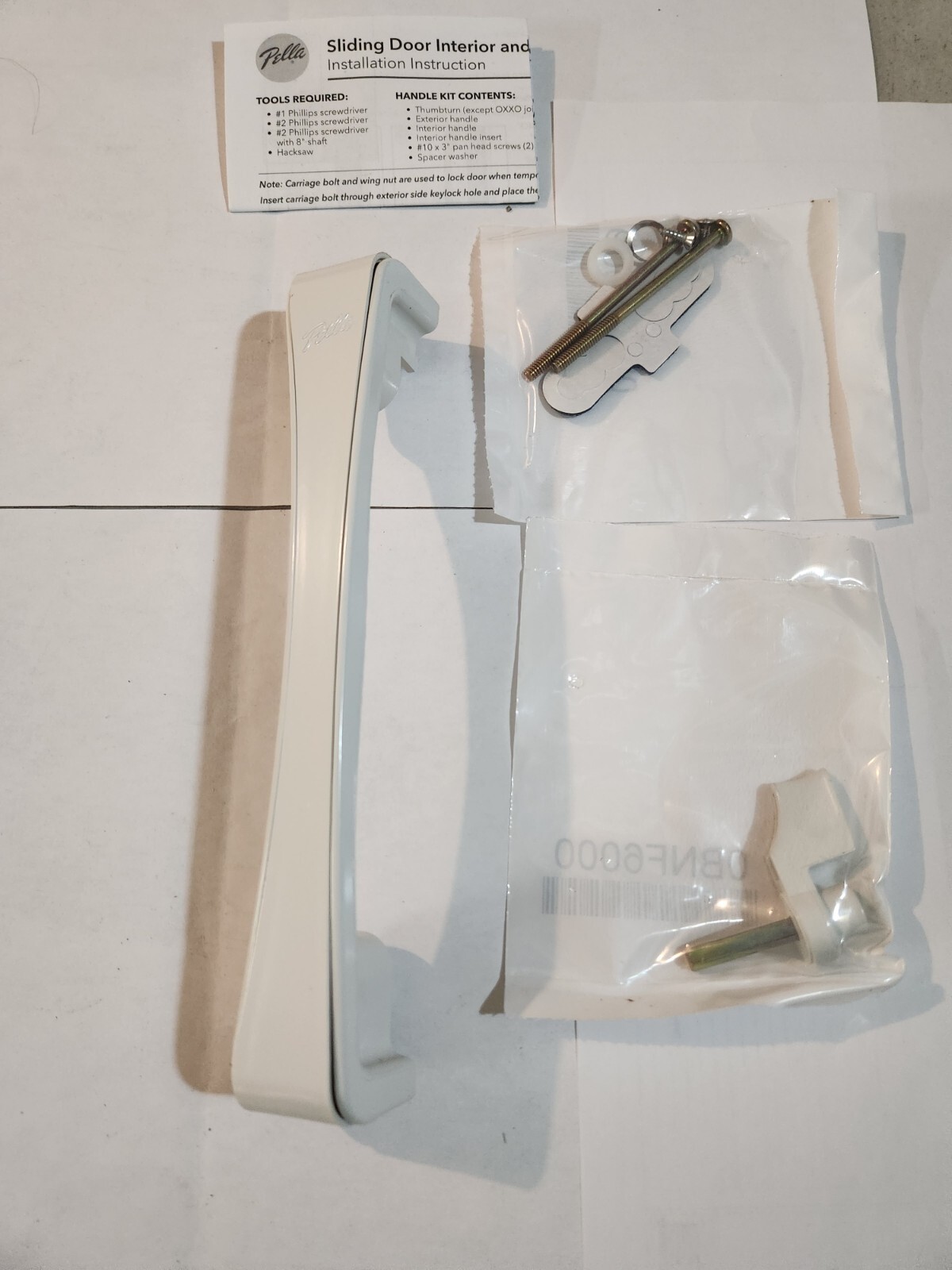 PELLA WHITE INTERIOR HANDLE FOR SLIDING DOOR OX, NEW IN BOX ***FREE SHIPPING**