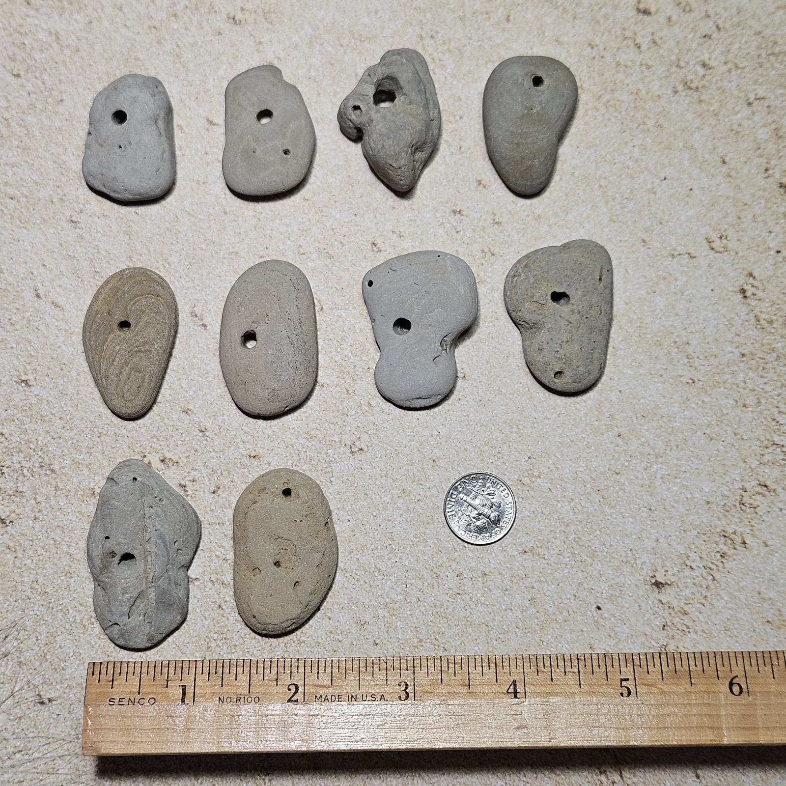 10 HOLEY HAG STONE NATURAL SURF TUMBLED BEACH ROCK WISHING GOOD LUCK FAIRY #1880