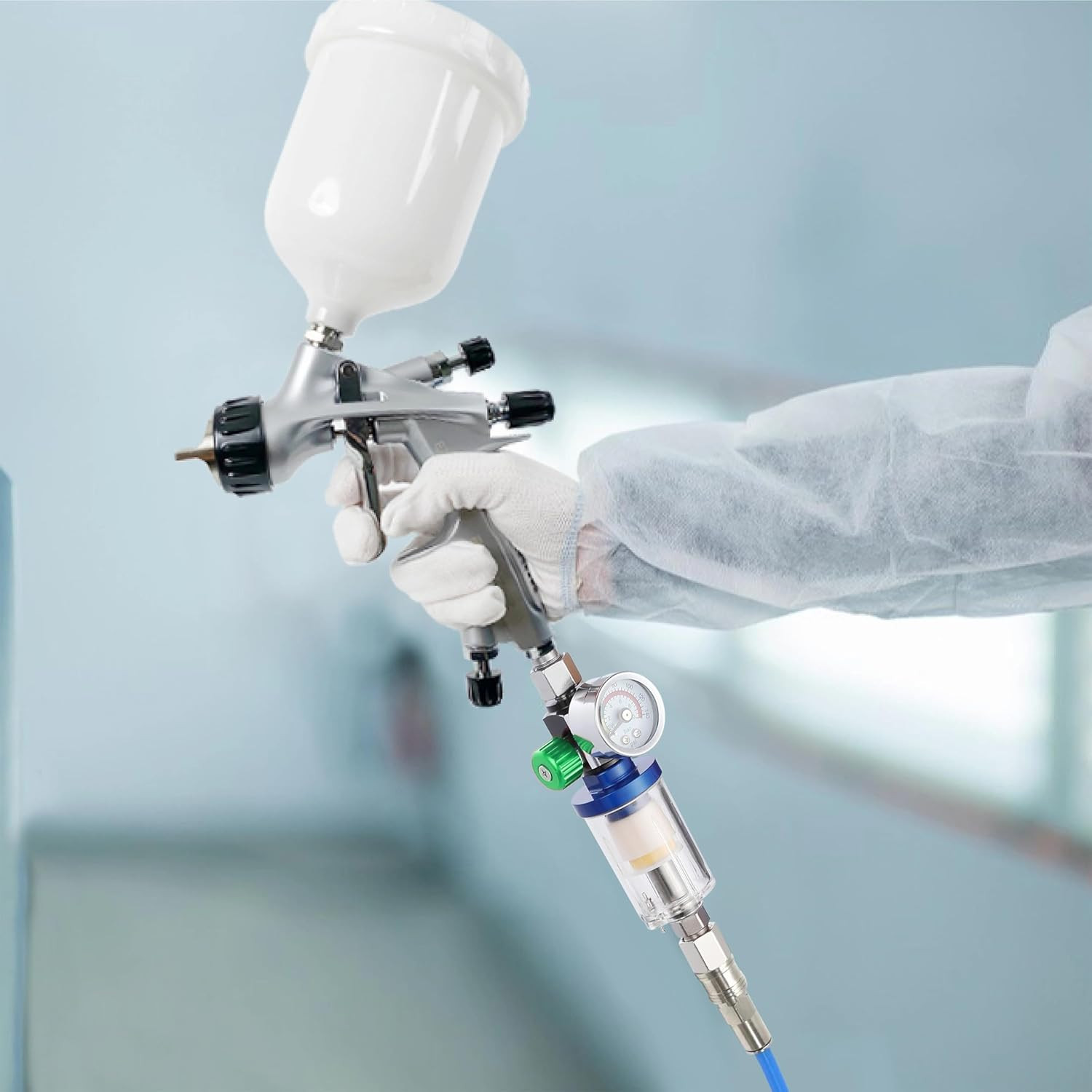 Oil Water Separator, Air Filter with Pressure Gauge, Pressure Regulator for Air