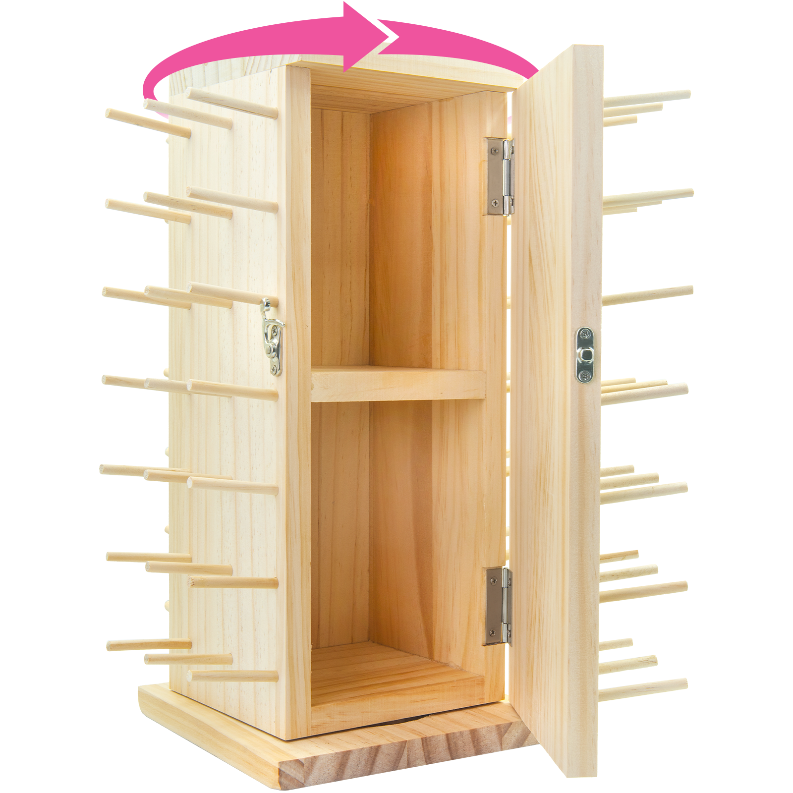 Pink Power 84 Spool Thread Holder – 360° Rotating Wooden Rack for Craft & Sewing
