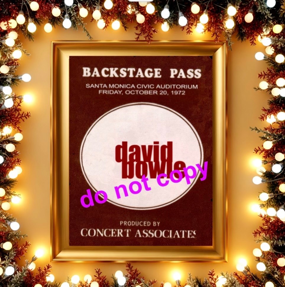 David Bowie&Spiders From Mars+Sellcat backstage pass Santa Monica Civic 10/20/72